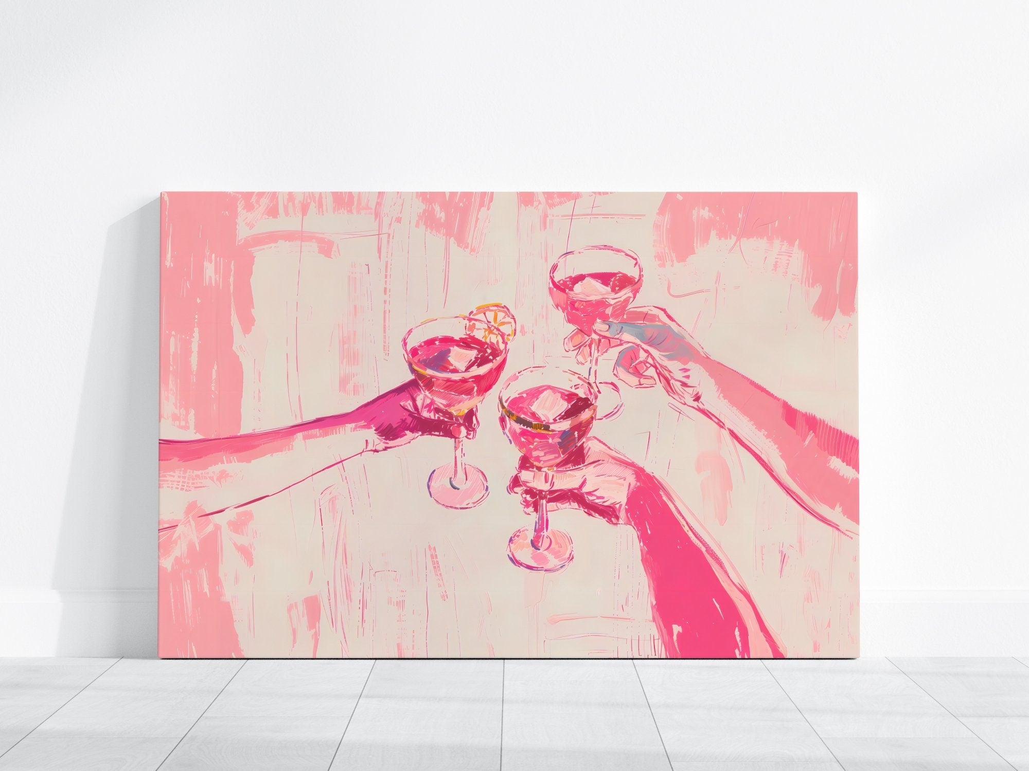 The Pink Toast: Chic & Preppy Cheers Art | Fun & Festive Bar Cart Wall Decor