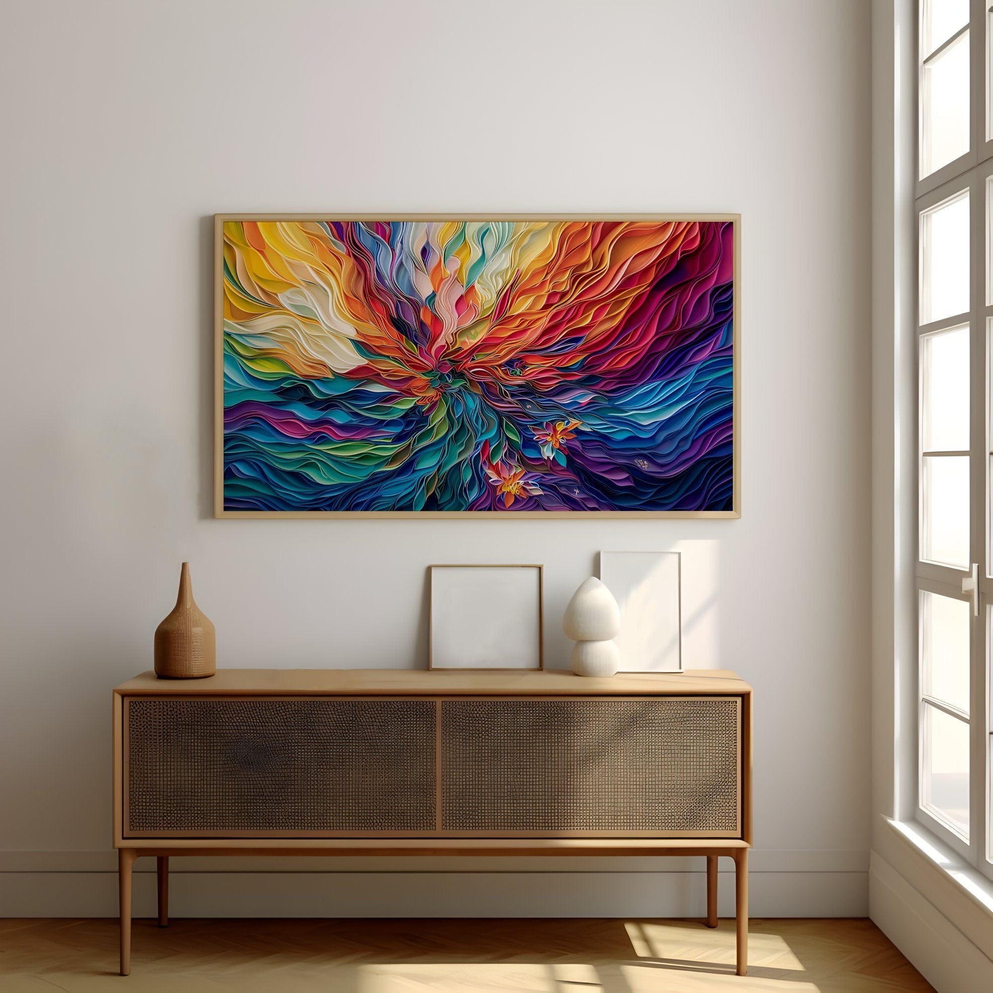 Large Vivid Colorful Glass Art and Paper Quilling in Vibrant Contemporary Style Interactive Wall Art