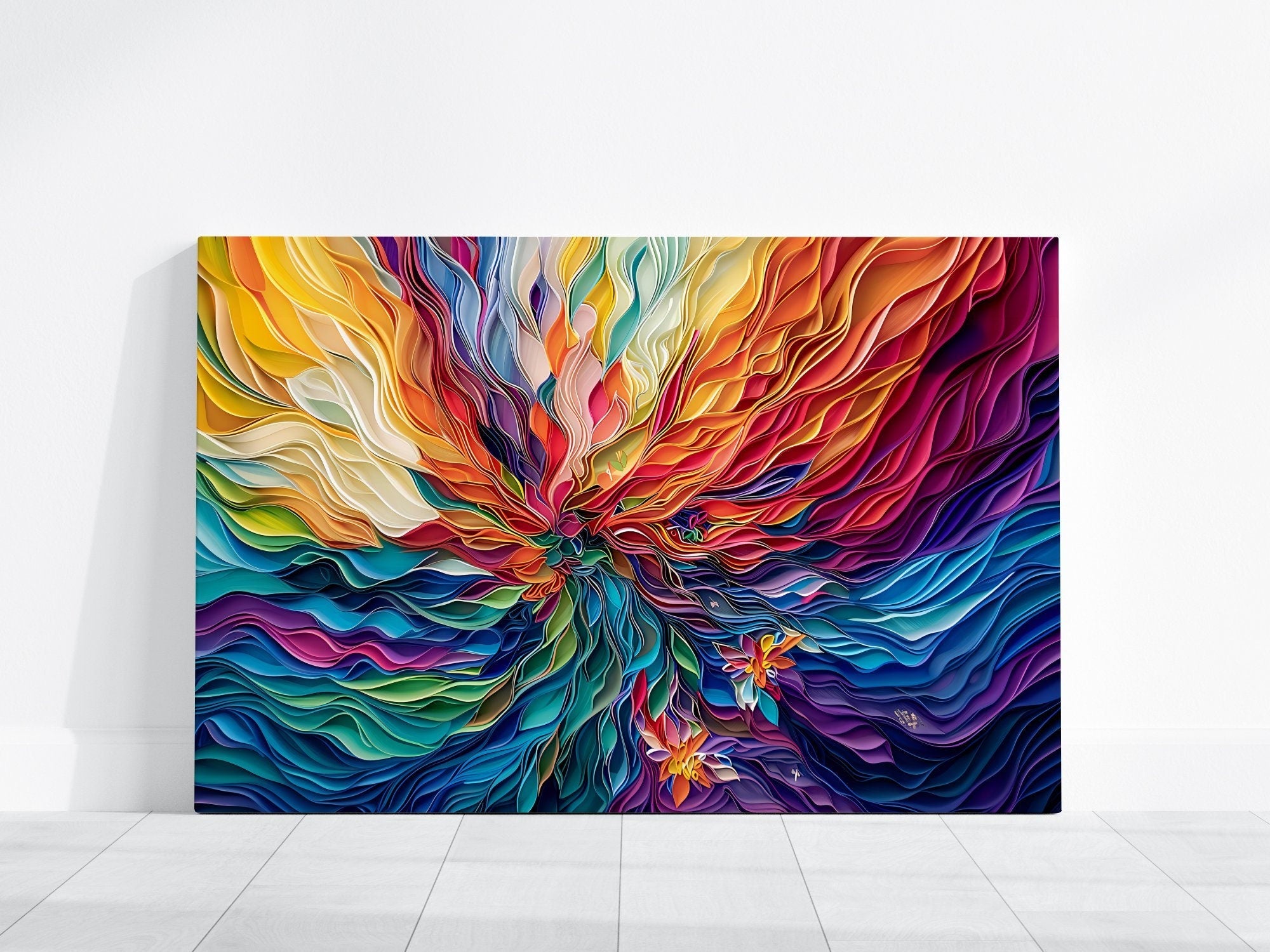 Large Vivid Colorful Glass Art and Paper Quilling in Vibrant Contemporary Style Interactive Wall Art