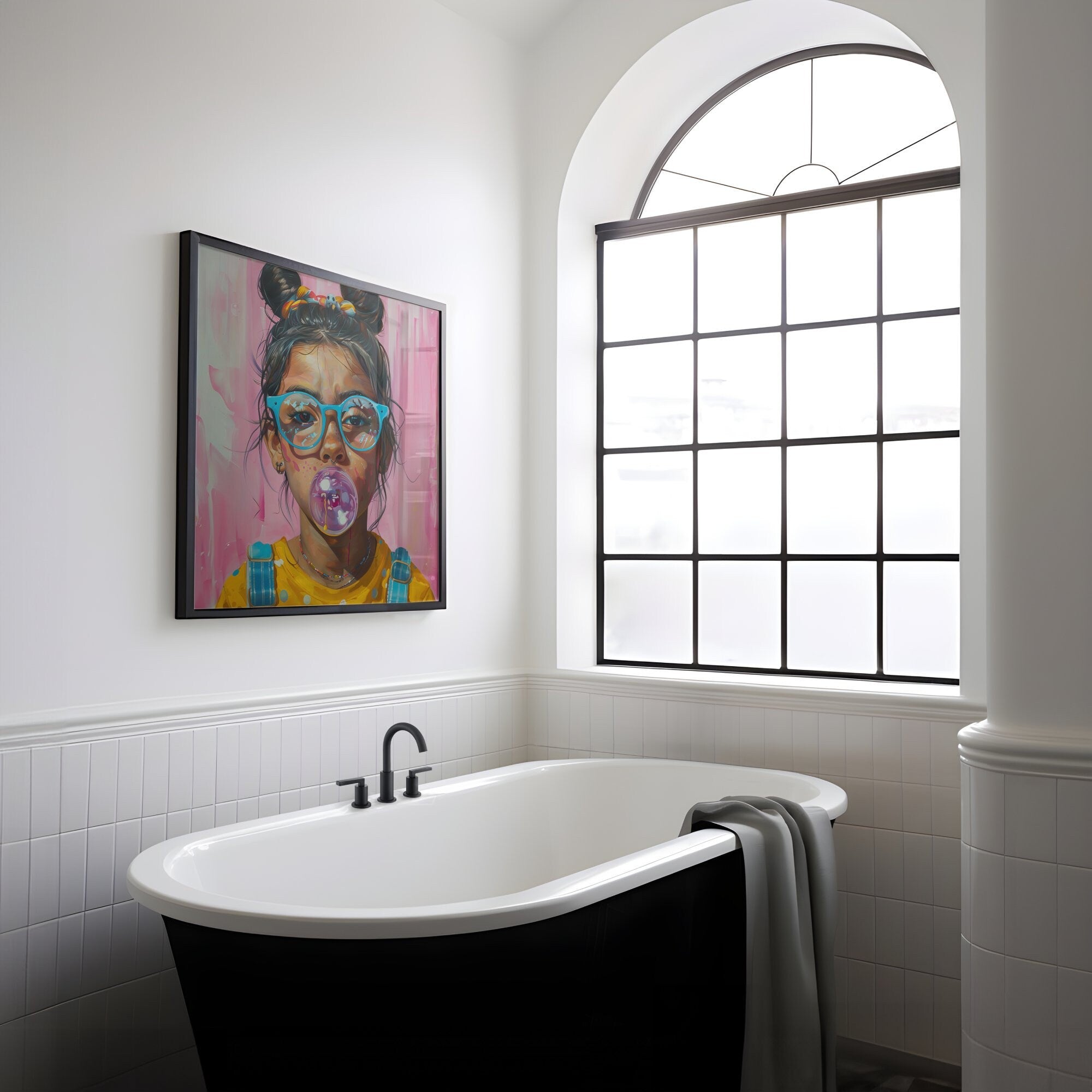 Latina Girl with Glasses Blowing Bubble Gum Interactive Wall Art