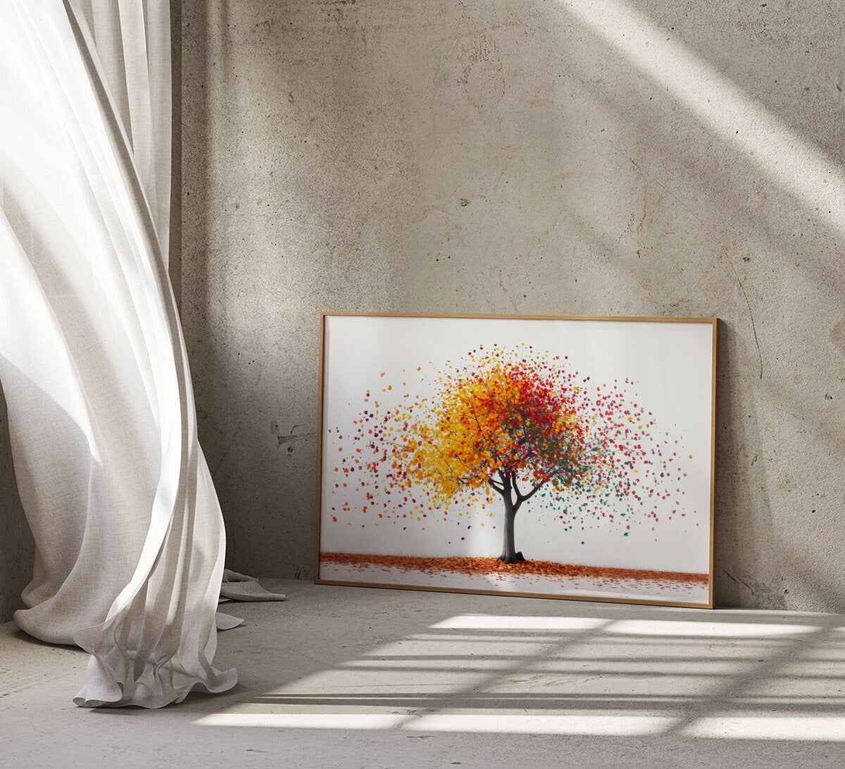 Vibrant Tree Art Colorful Leaves on White Background Interactive Wall Art