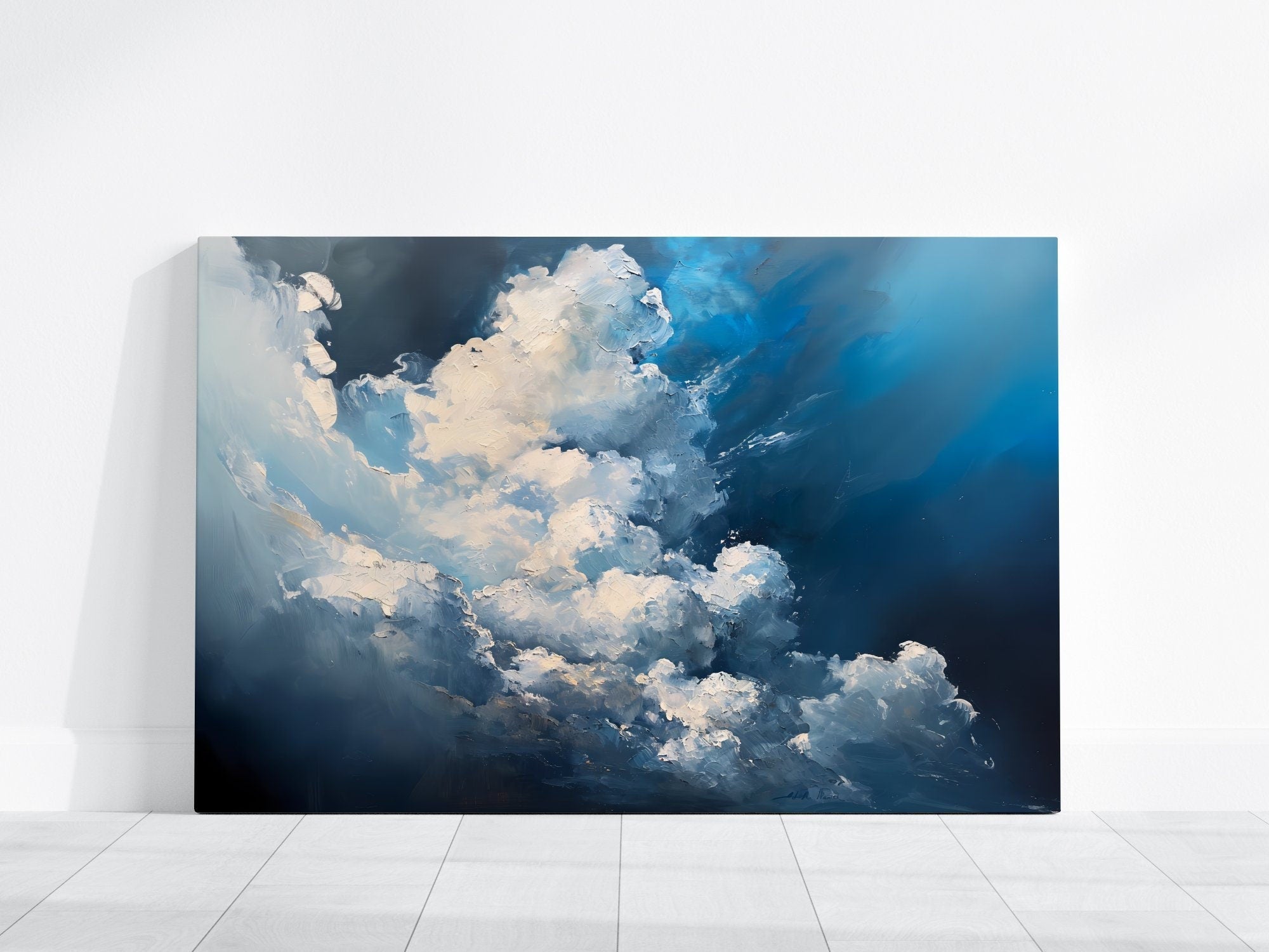 Solitude in the Skies Deep Blue Lonely Cloud Interactive Wall Art