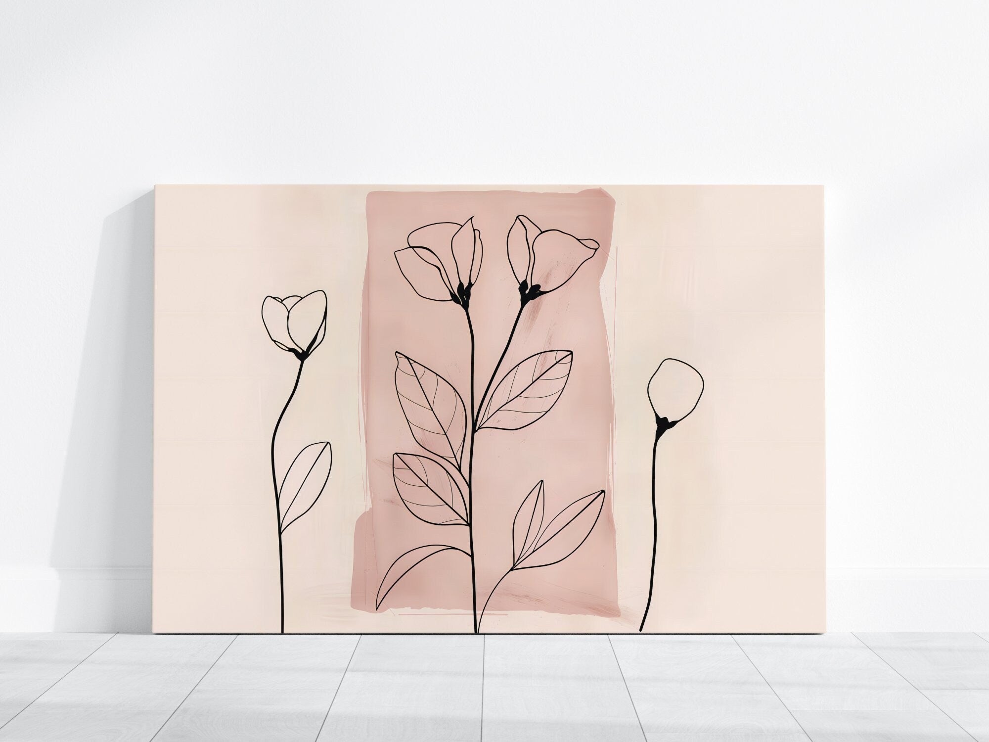 Blushing Botanicals: Elegant Pink Line Art Print | Chic & Minimalist Floral Wall Decor