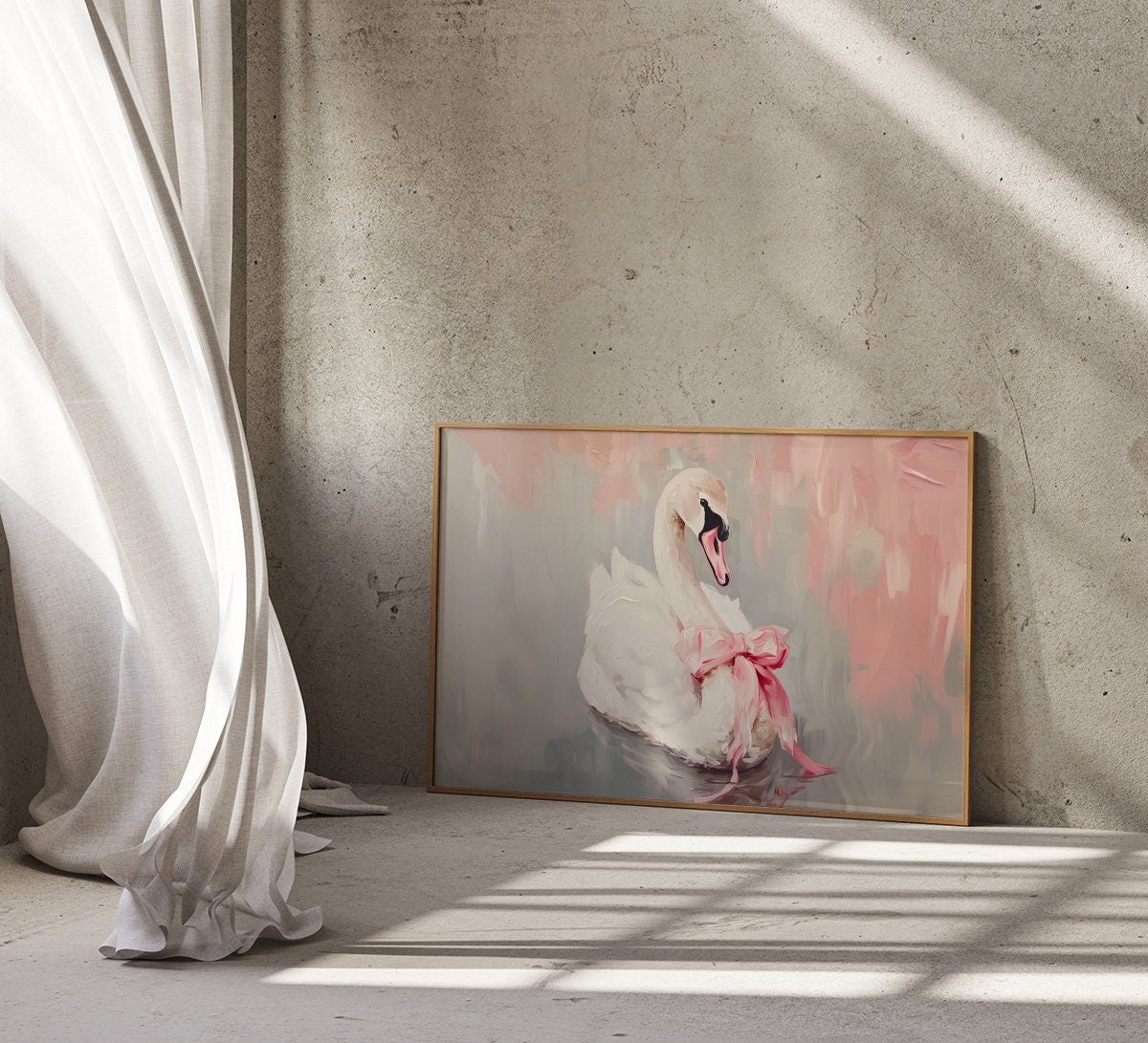 Swan with Pink Bow Dreamy Balletcore Interactive Wall Art