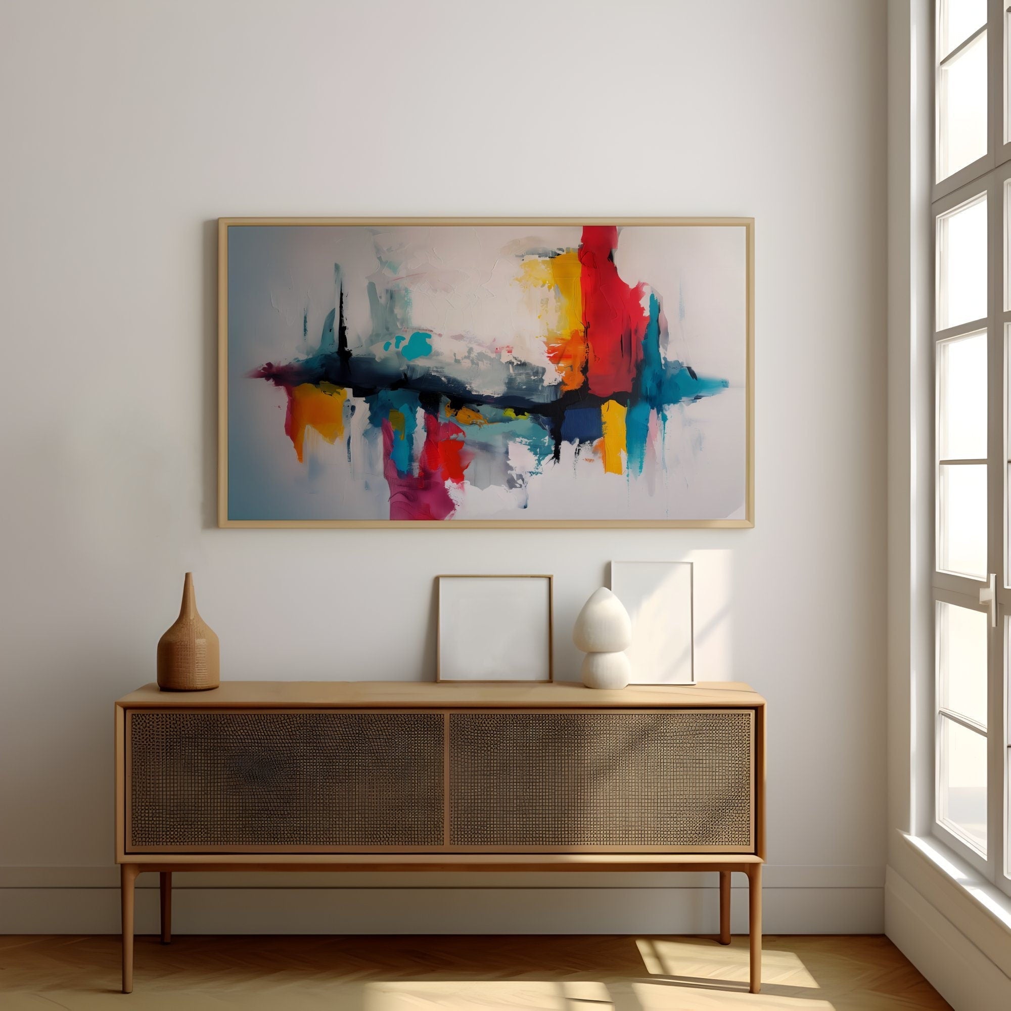 Colorful Reflections: Minimalist Water Mark Art | Modern & Serene Abstract Wall Decor