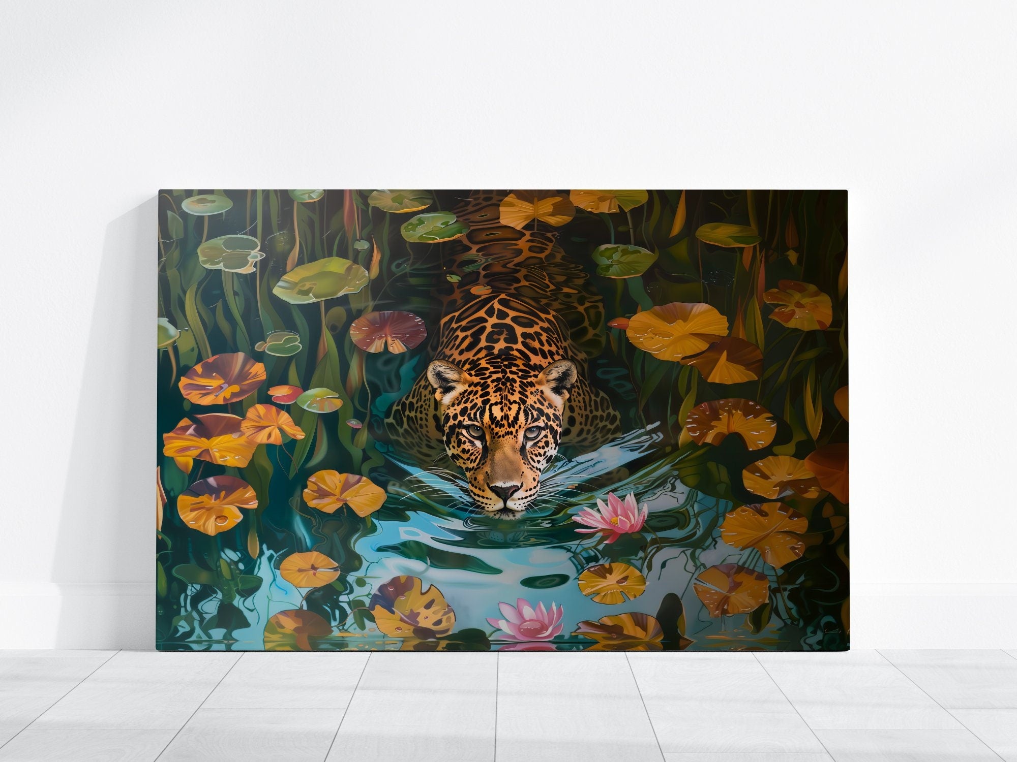 Leopard in Water Maximalist Jaguar Interactive Wall Art