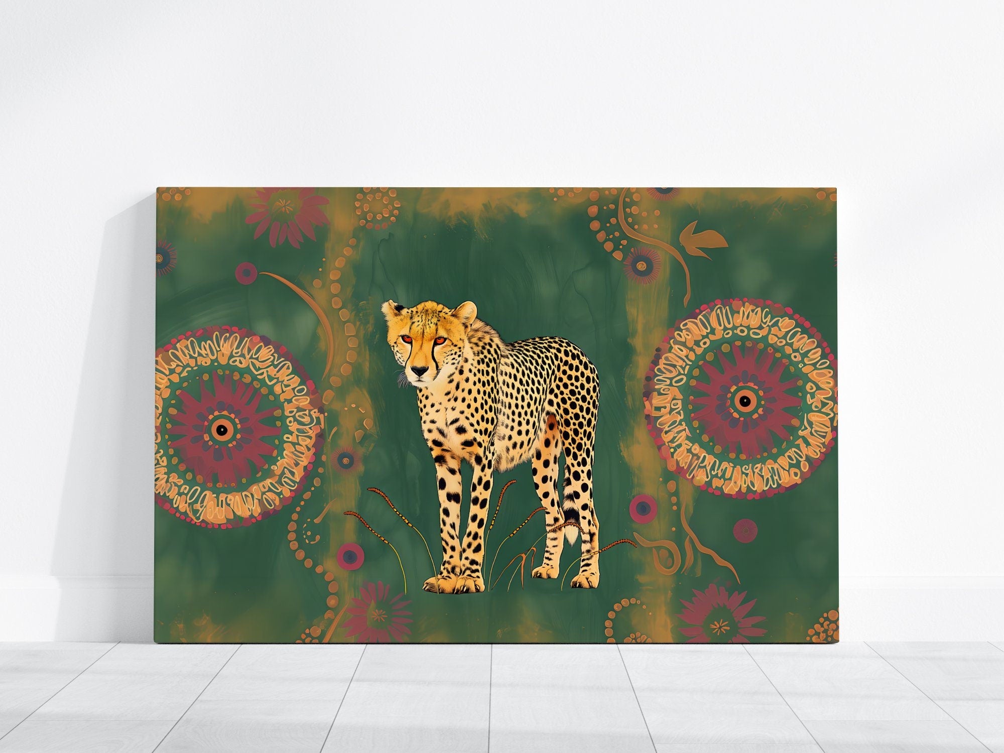 Cheetah Cats Modern Boho Art: Animal Inspired Wall Decor, Contemporary Bohemian Canvas, Chic Wildlife Print, Modern Farmhouse, Wall Art