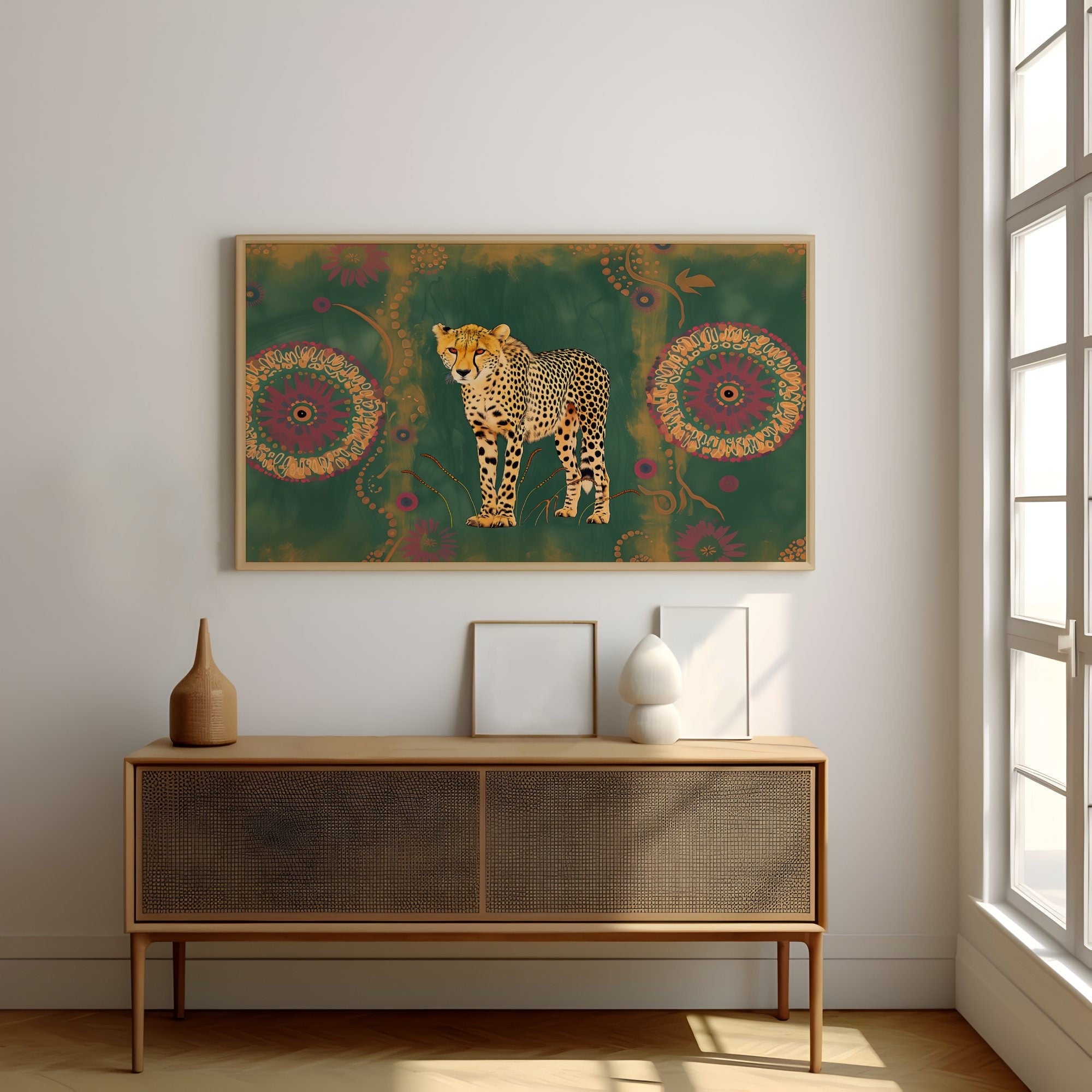 Cheetah Cats Modern Boho Art: Animal Inspired Wall Decor, Contemporary Bohemian Canvas, Chic Wildlife Print, Modern Farmhouse, Wall Art