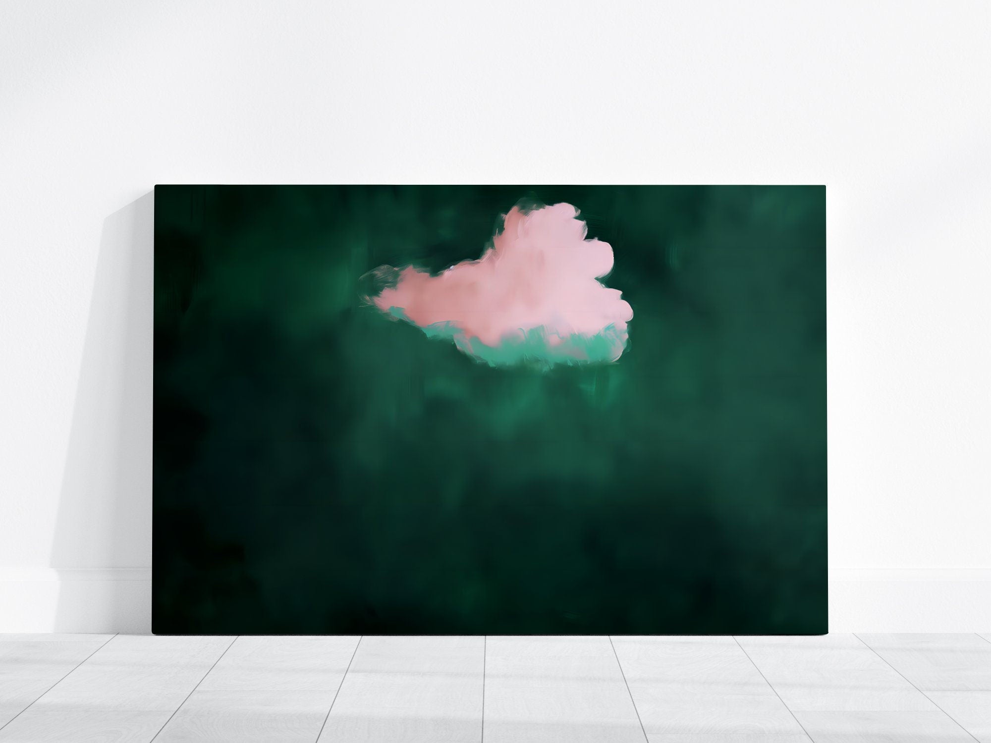 Emerald Green & Pink Cloud Art Abstract Minimalist Interactive Wall Art