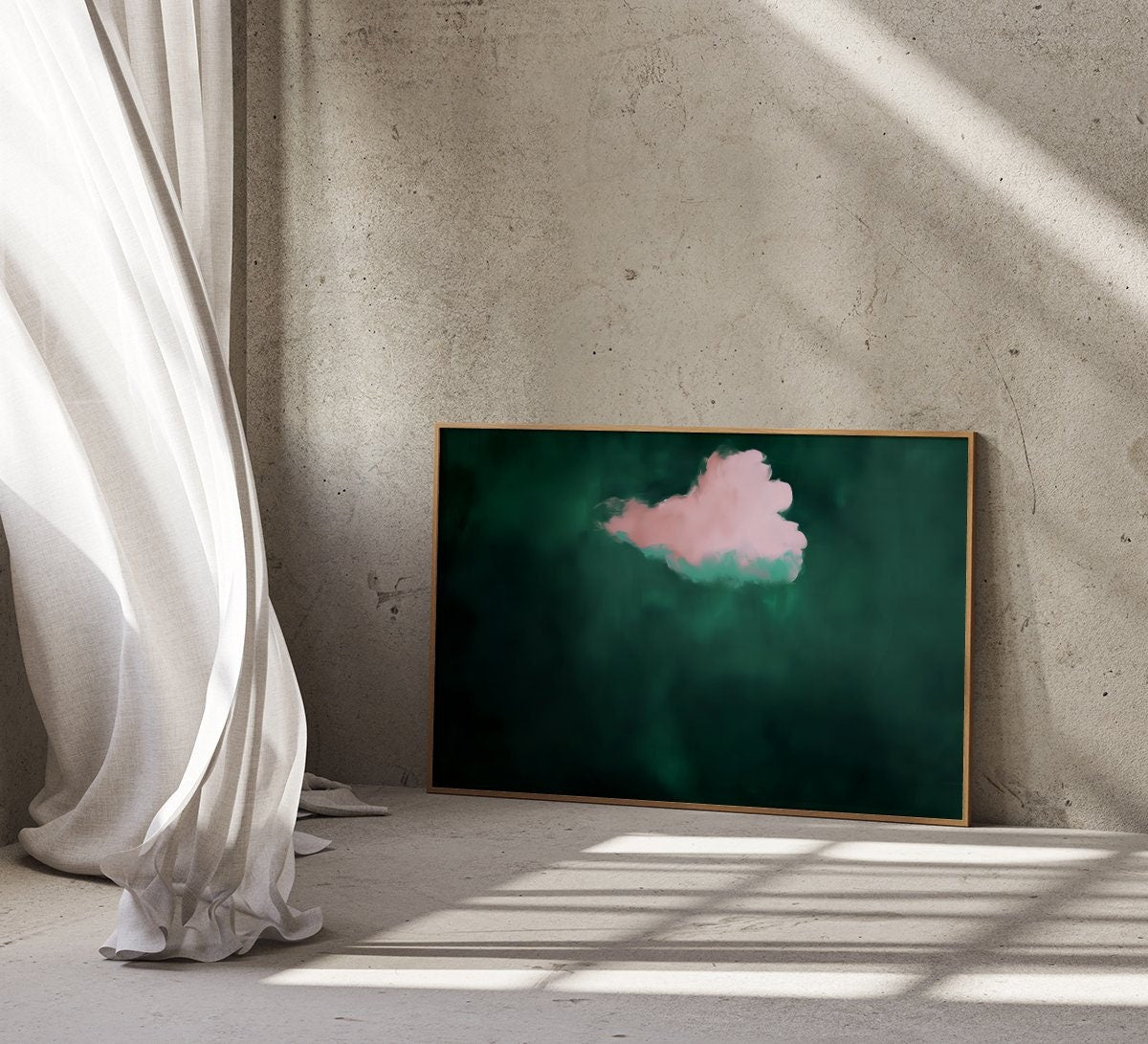 Emerald Green & Pink Cloud Art Abstract Minimalist Interactive Wall Art