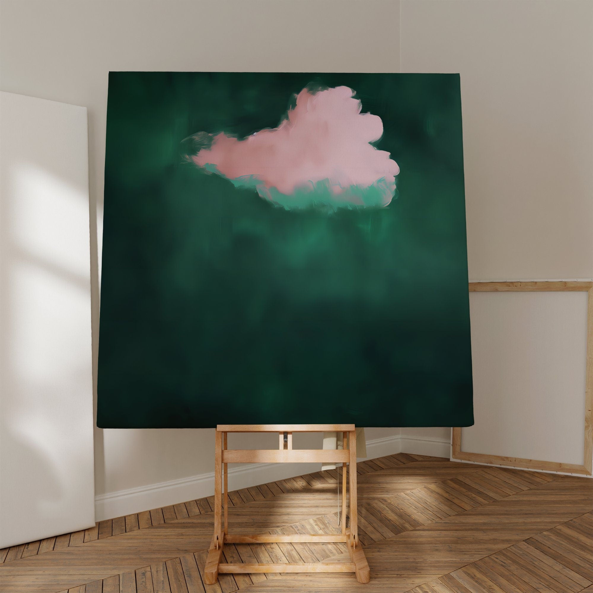 Emerald Green & Pink Cloud Art Abstract Minimalist Interactive Wall Art