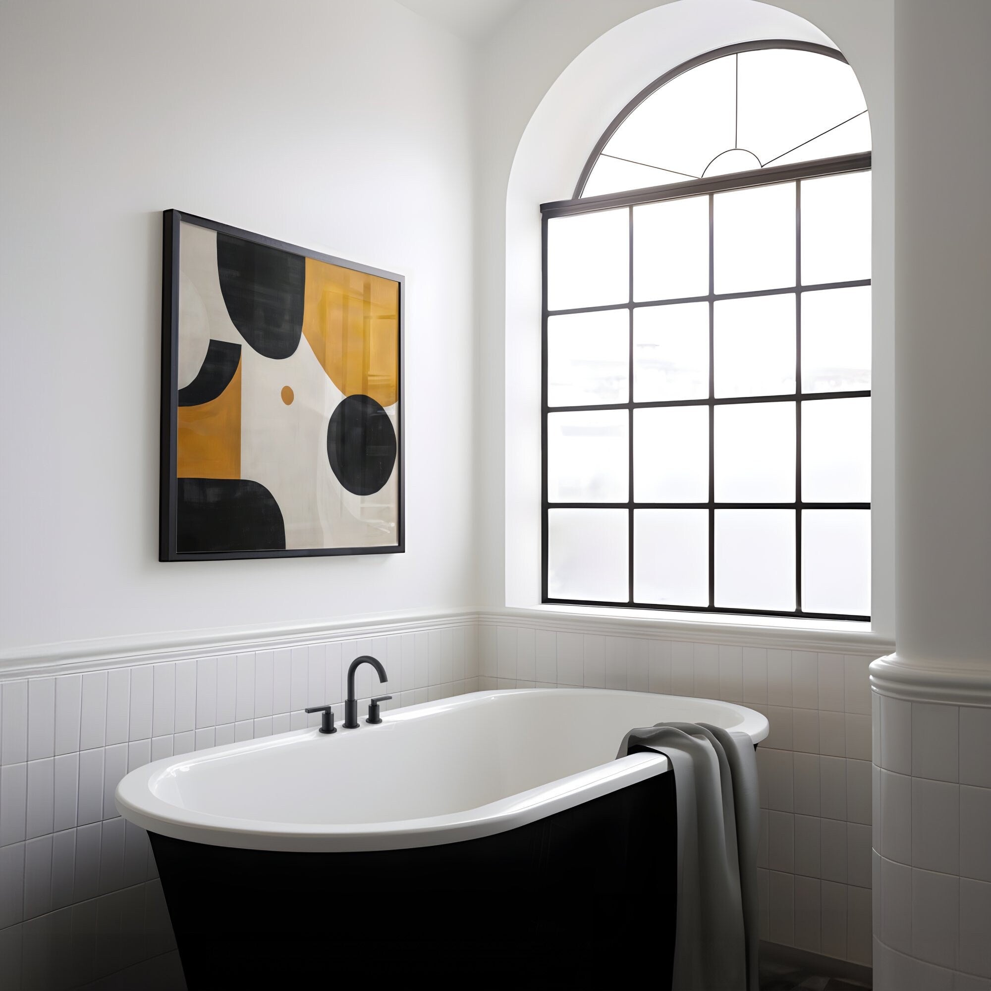 The Fulcrum: Modern Abstract in Black, White & Gold | Sophisticated & Dynamic Wall Decor