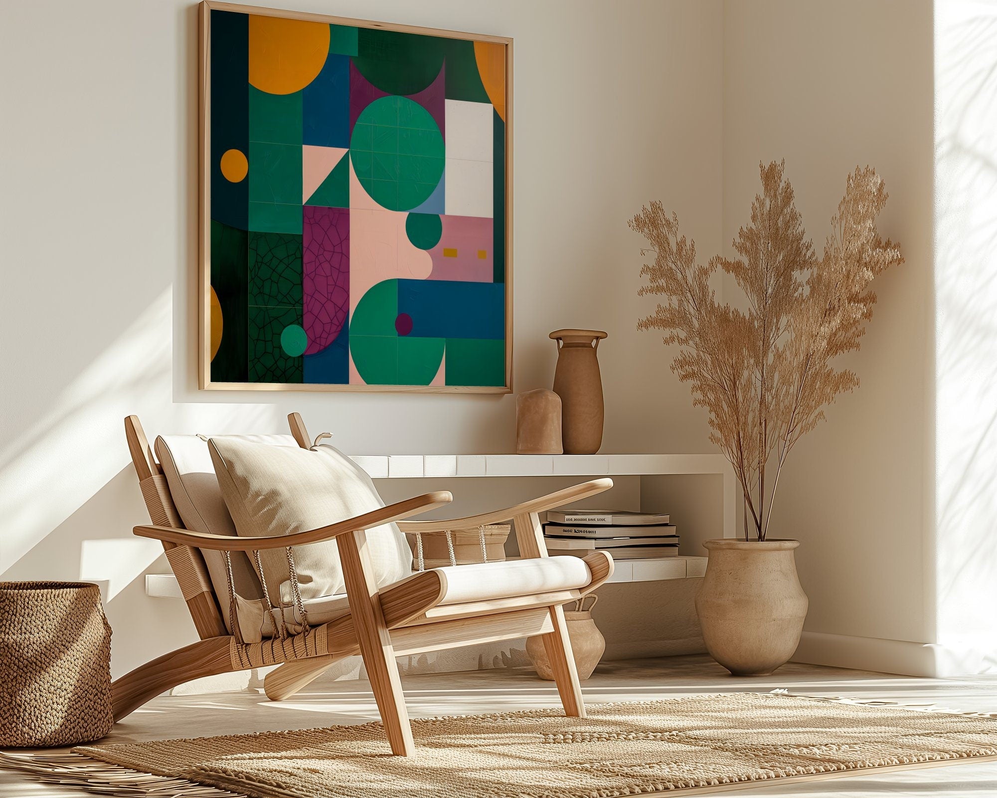 Geometric Shapes in Oil: Minimalist Modern Art, Vibrant Greens, Purples, Blues, Yellows, Canvas Wall Decor, Modern Farmhouse, Wall Decor