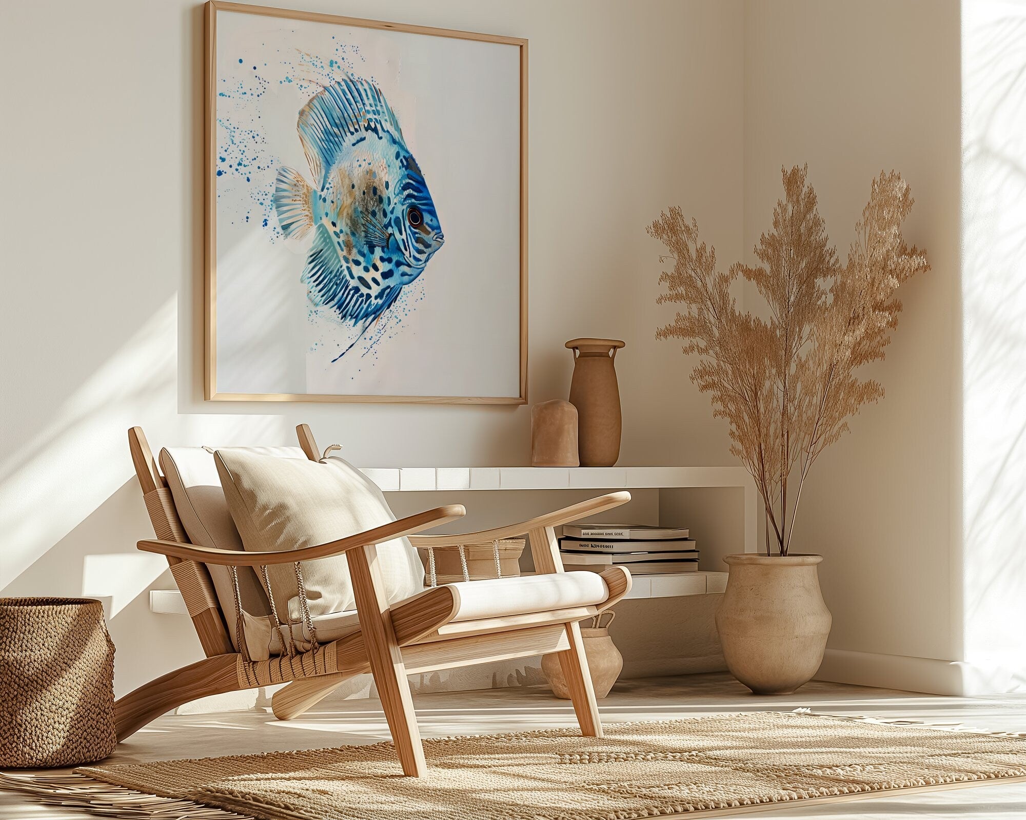 Abstract Discus Fish Modern Coastal Art for Beach House Interactive Wall Art