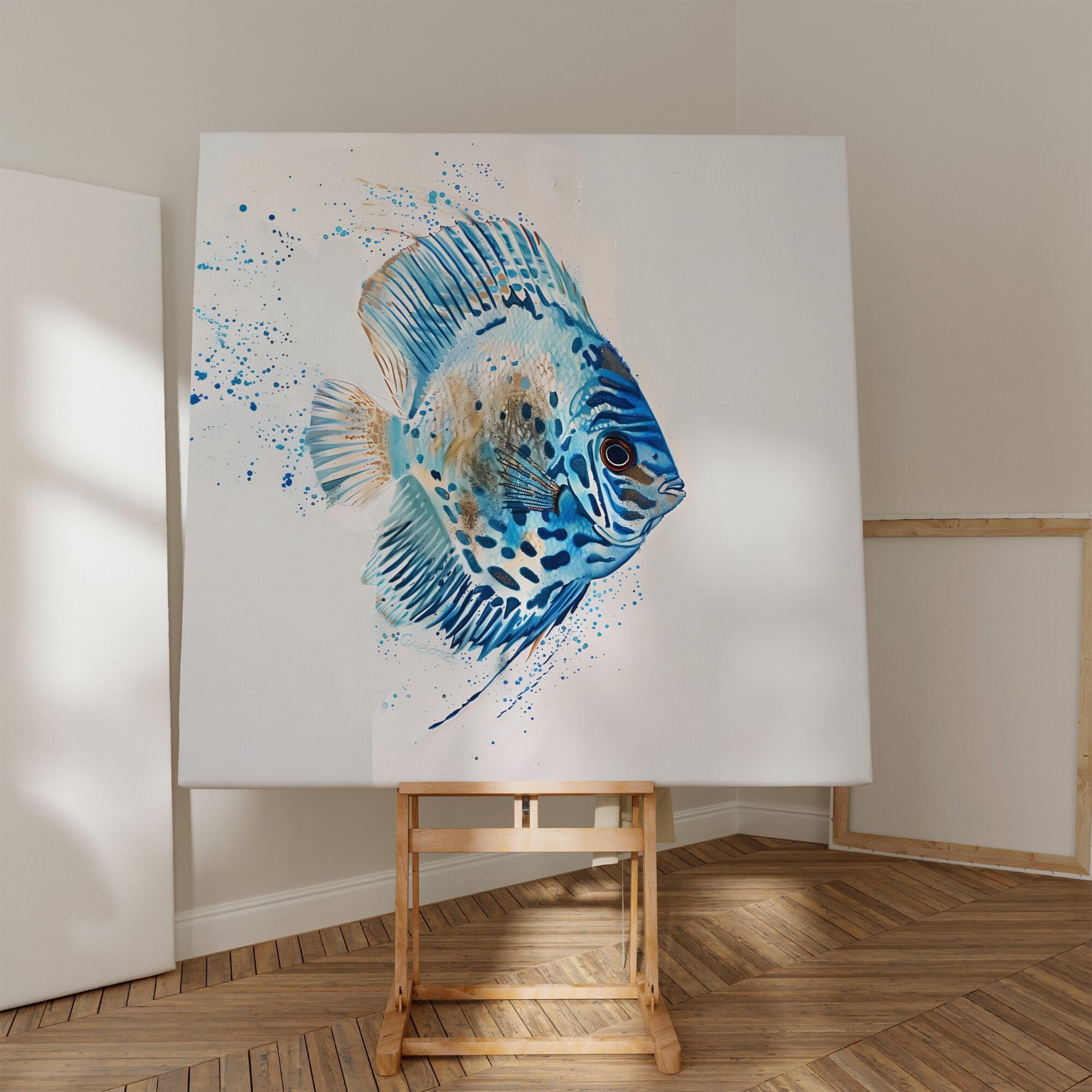 Abstract Discus Fish Modern Coastal Art for Beach House Interactive Wall Art