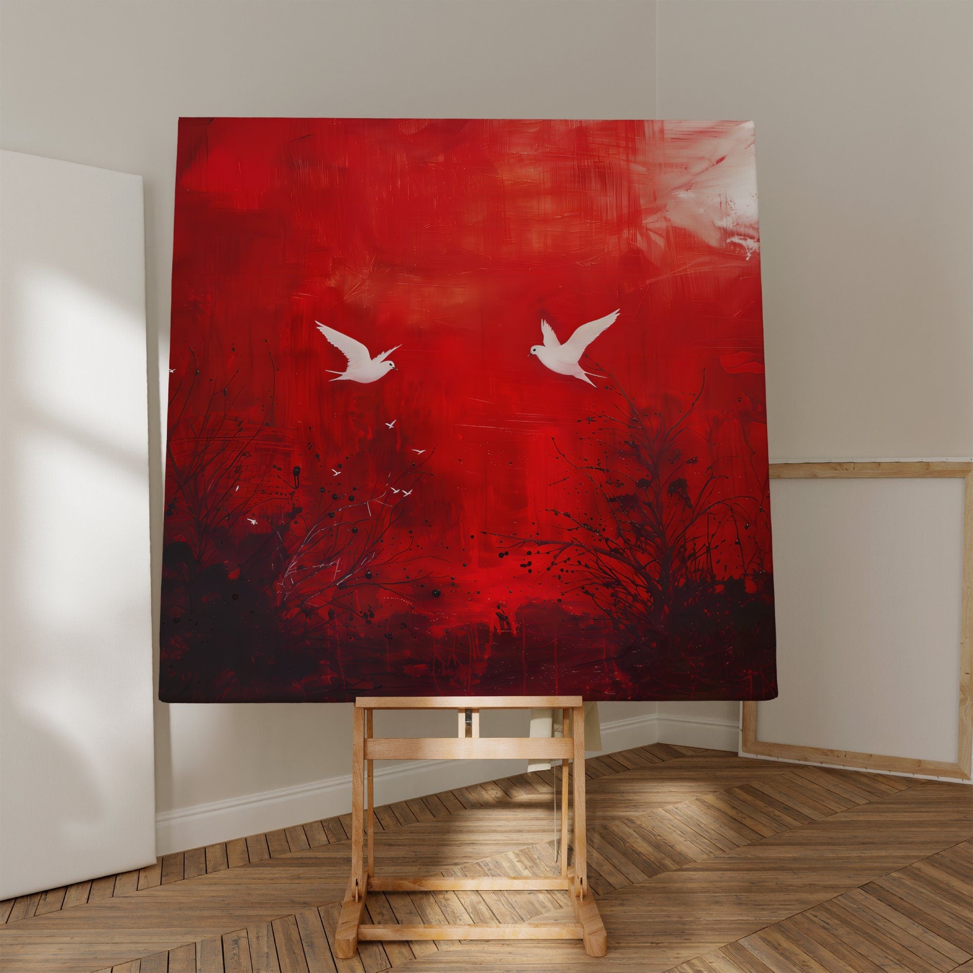 Pure Red Surrealist Crimson Sky Interactive Wall Art