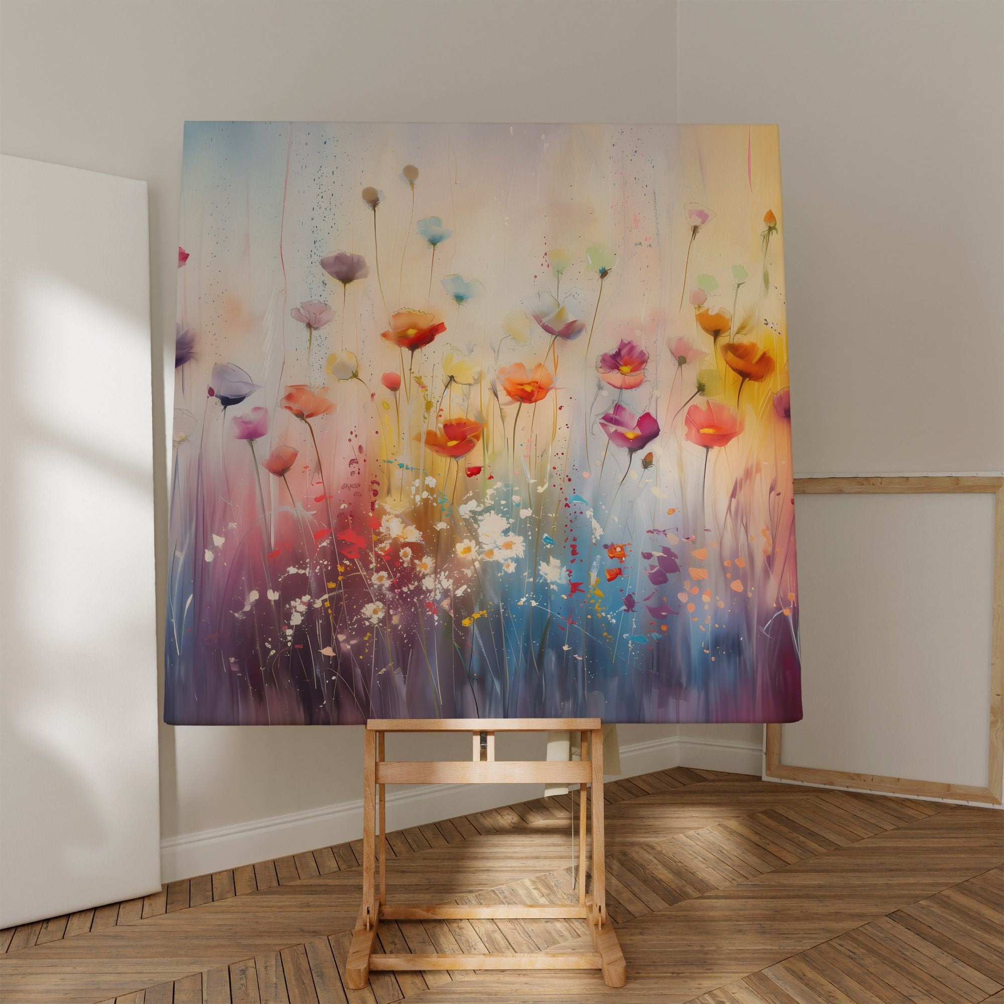 Flowers in Rain Vibrant Wildflowers in Abstract Interactive Wall Art