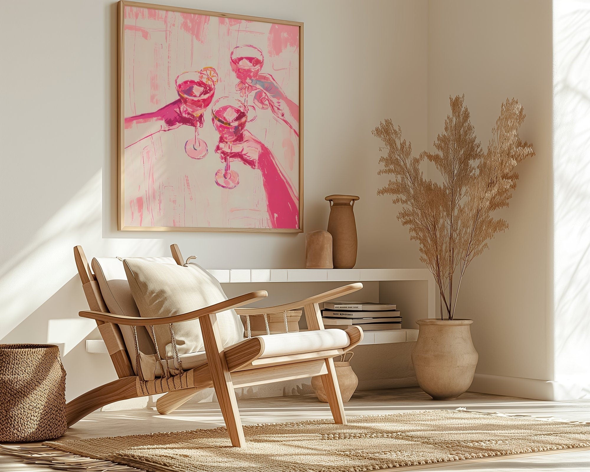 The Pink Toast: Chic & Preppy Cheers Art | Fun & Festive Bar Cart Wall Decor