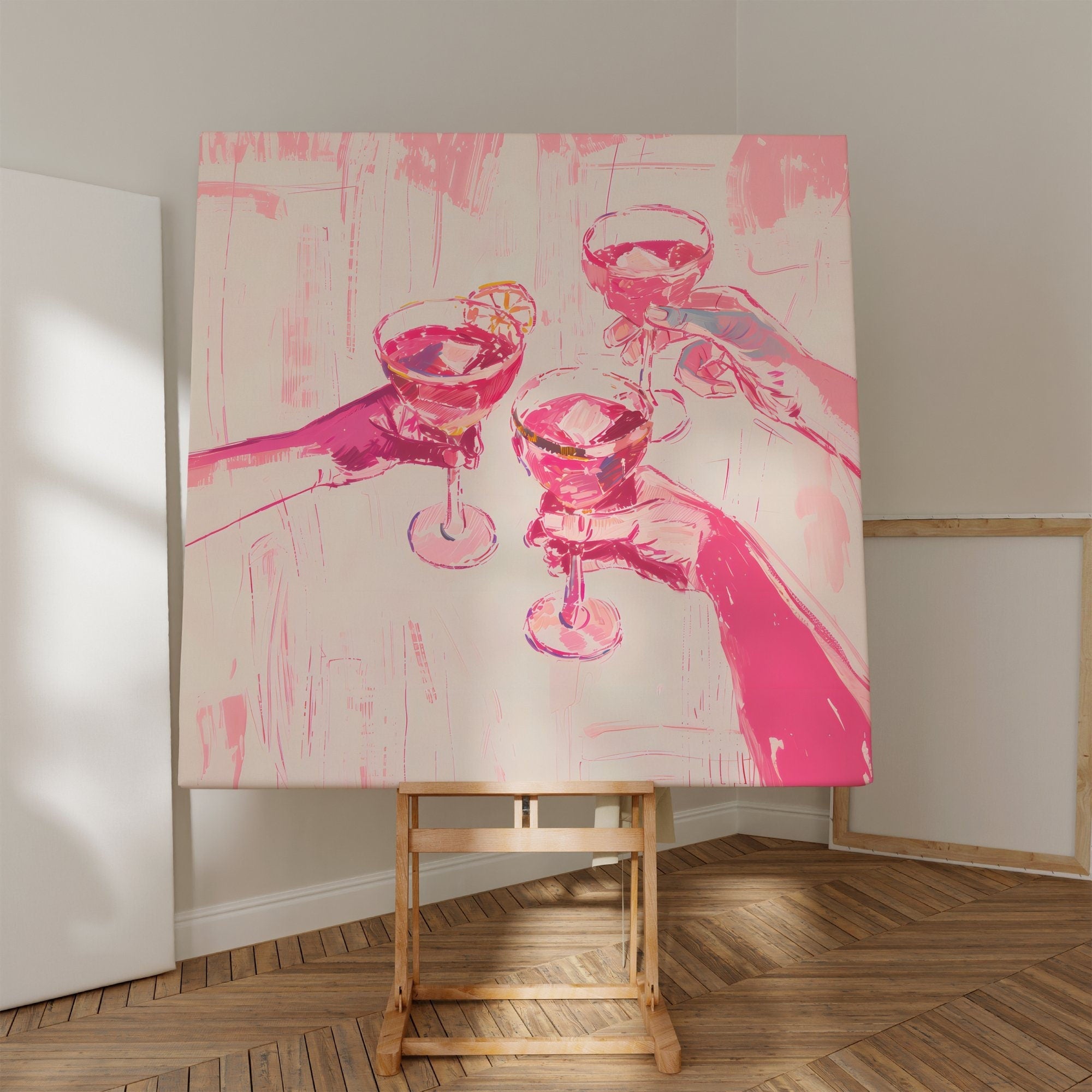 The Pink Toast: Chic & Preppy Cheers Art | Fun & Festive Bar Cart Wall Decor