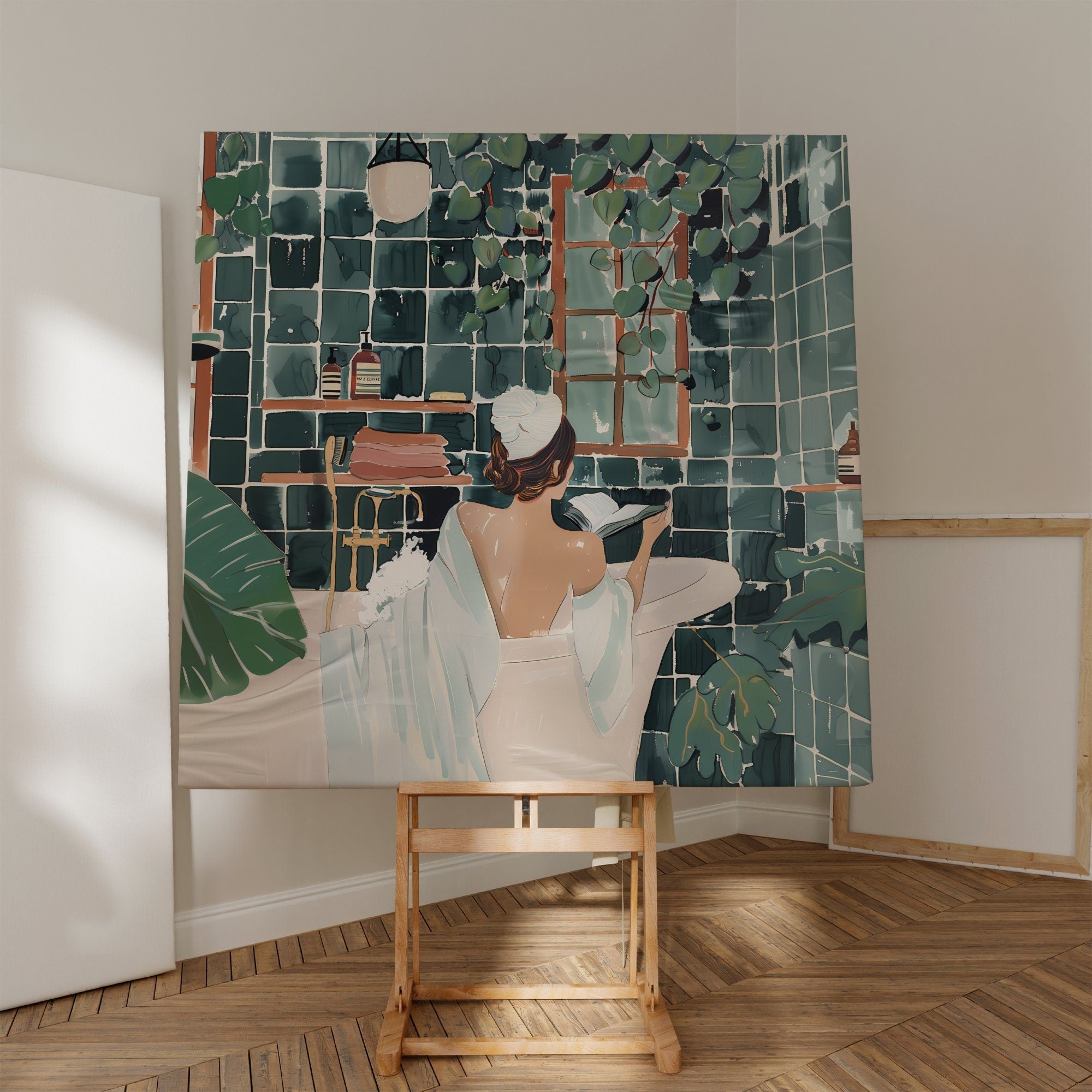 The Sanctuary: Watercolor Woman in Bath Art | Serene & Elegant Bathroom Wall Decor