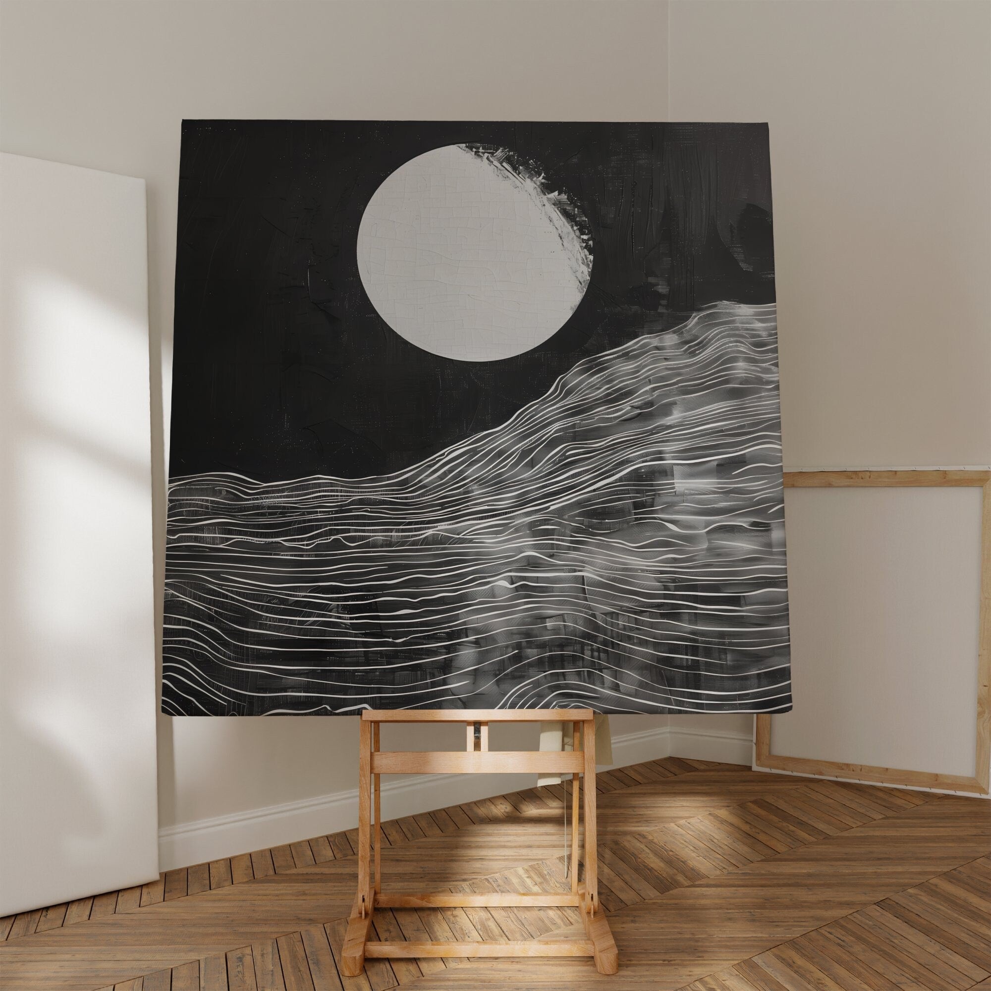 Modern Minimalist Black and White Abstract Interactive Wall Art