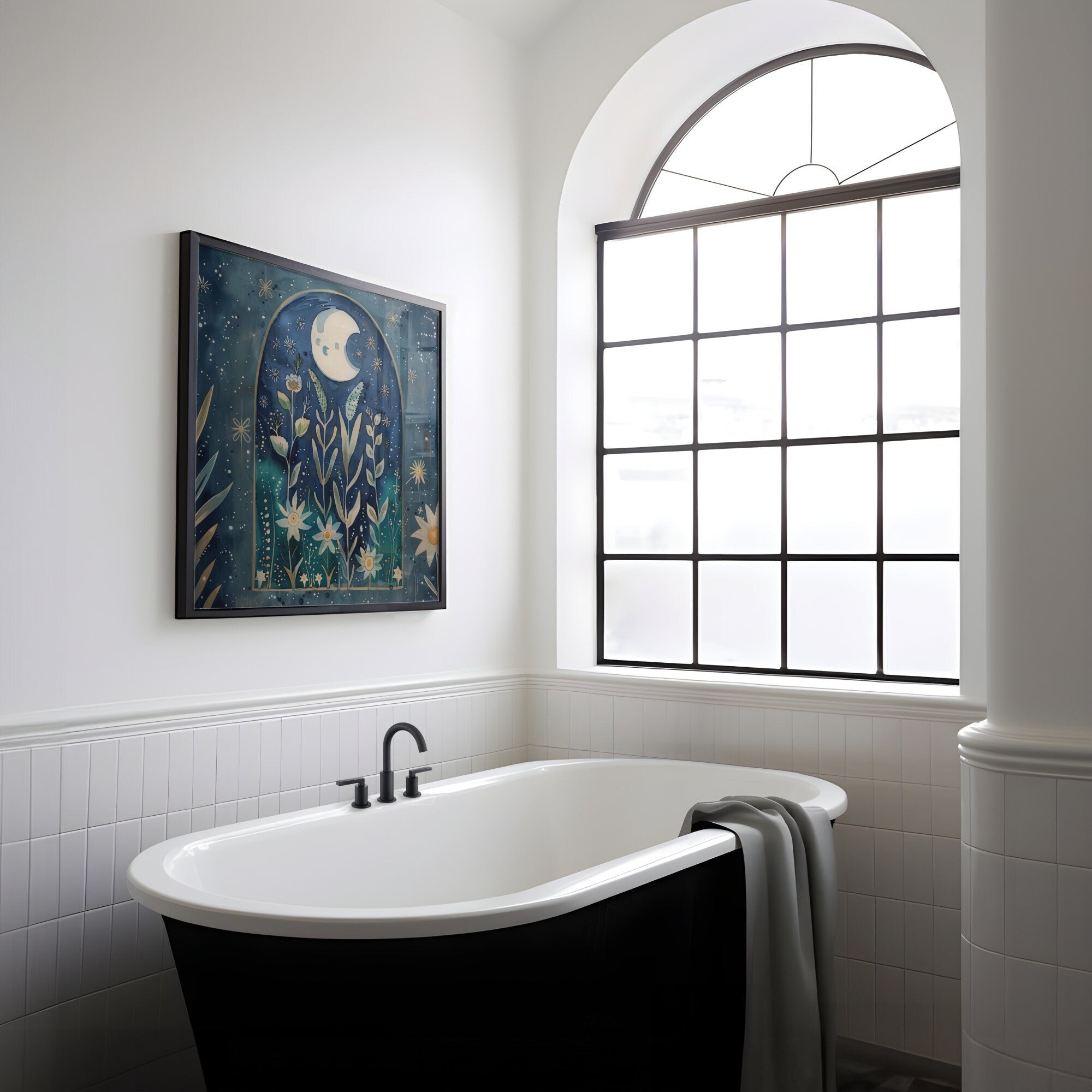The Celestial Garden: Moon Phase & Floral Star Art | Boho, Spiritual & Vintage Wall Decor