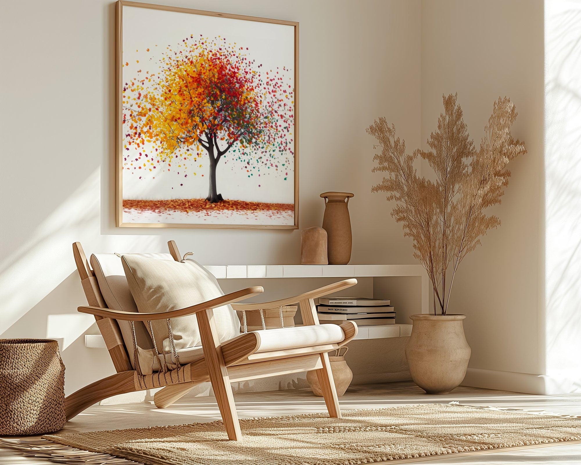 Vibrant Tree Art Colorful Leaves on White Background Interactive Wall Art