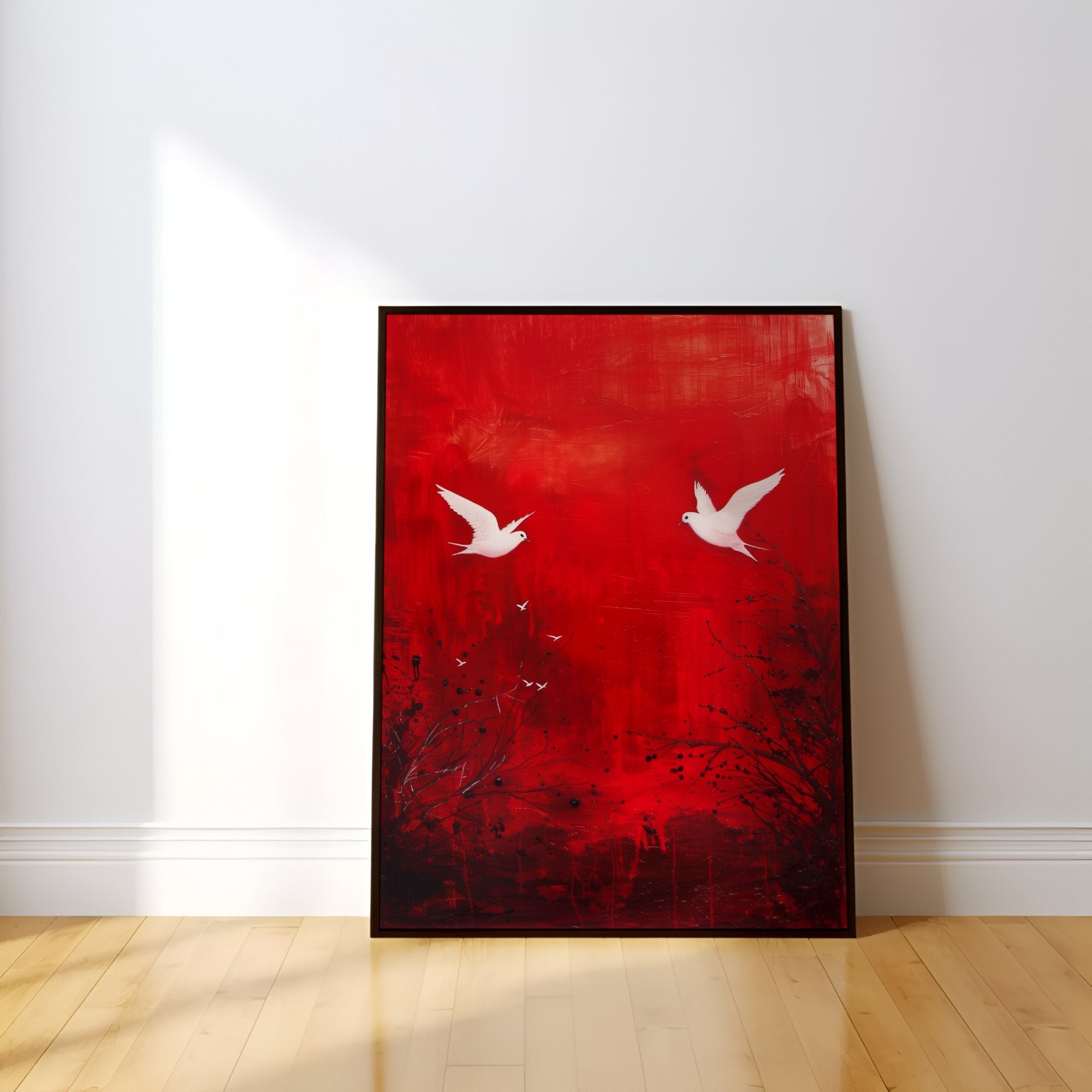 Pure Red Surrealist Crimson Sky Interactive Wall Art