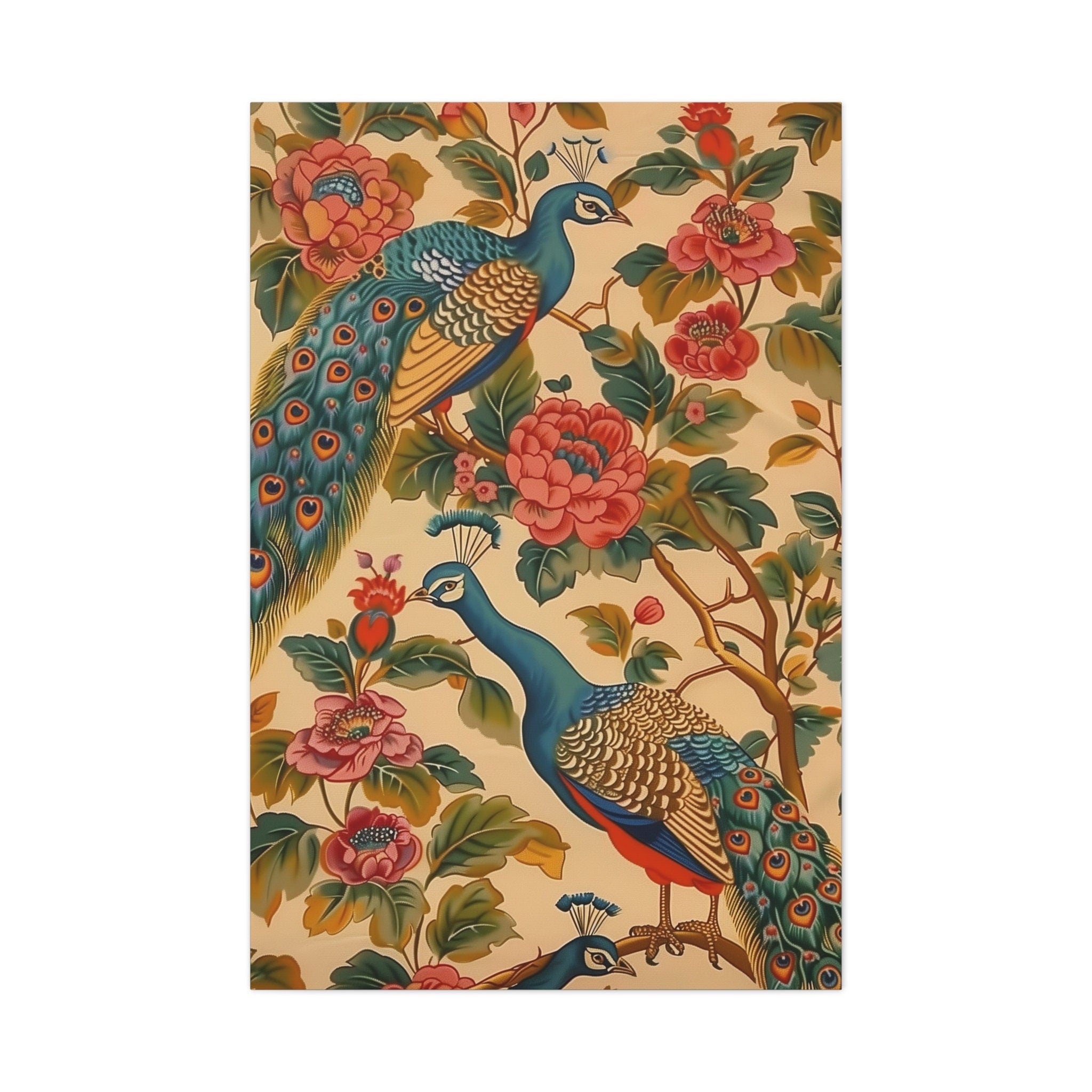 The Divine Dance: Pichwai Peacock & Floral Art | Serene Elegant Indian Wall Decor