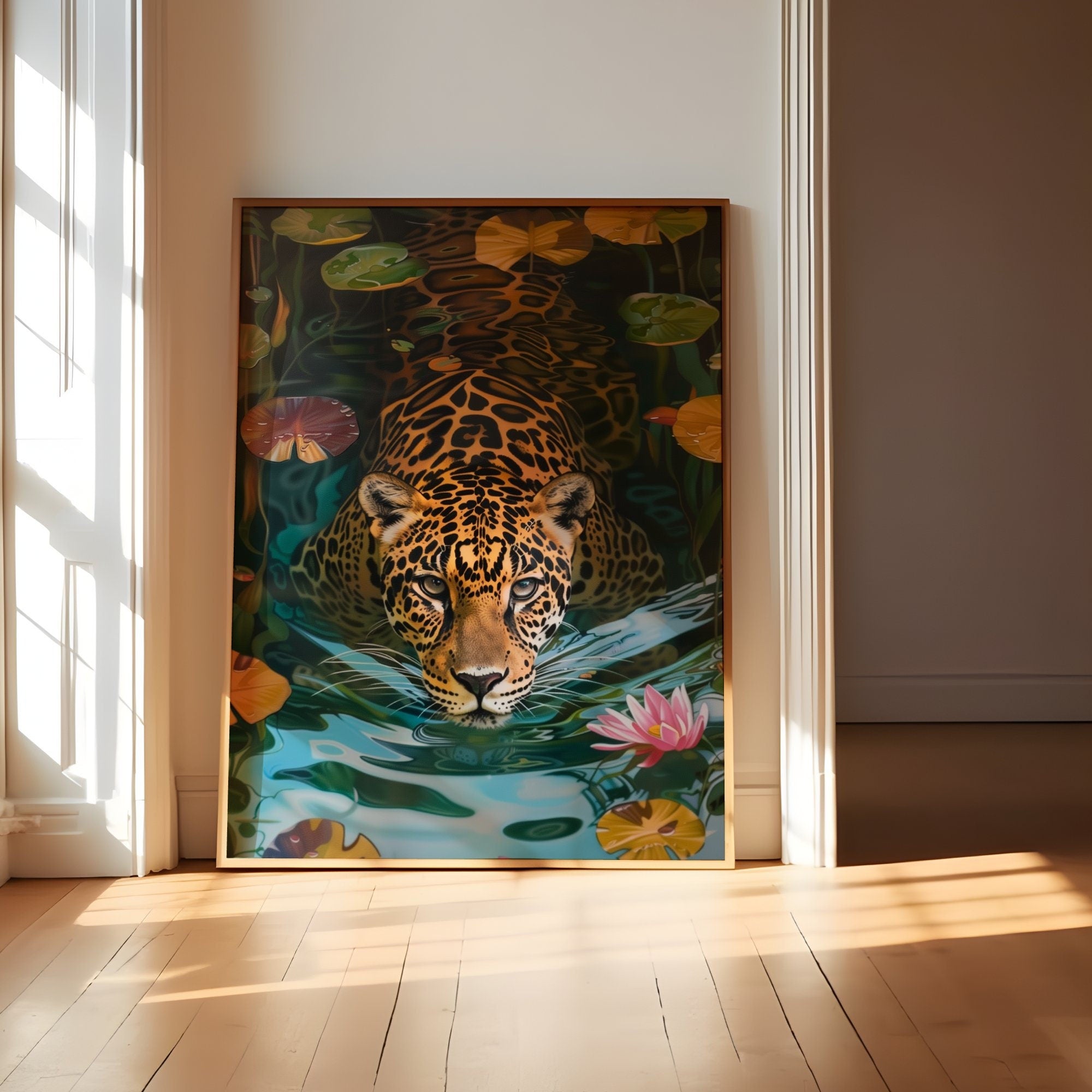 Leopard in Water Maximalist Jaguar Interactive Wall Art