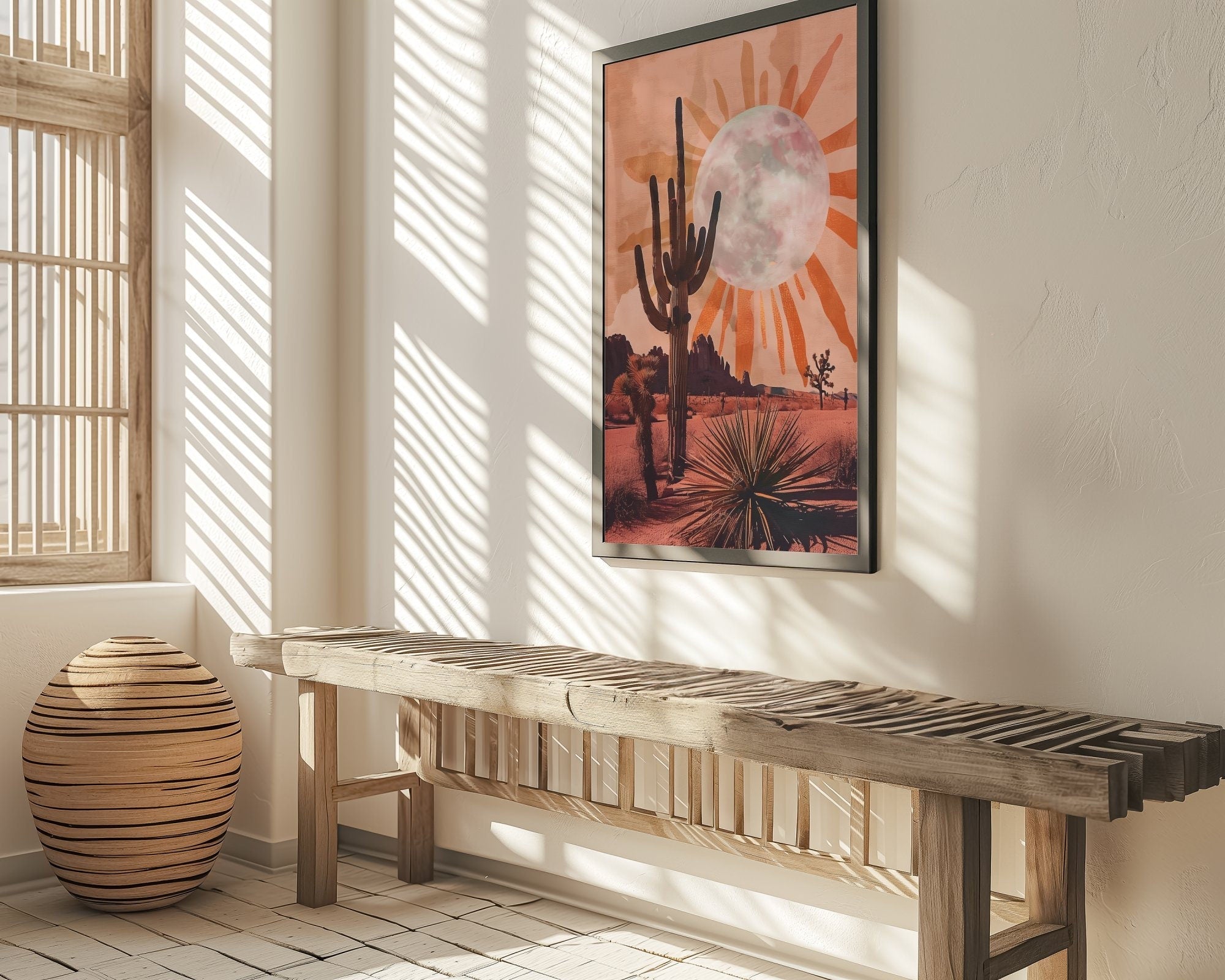 Desert Dream: Sun and Moon Cactus Art | Boho Southwest Joshua Tree Landscape