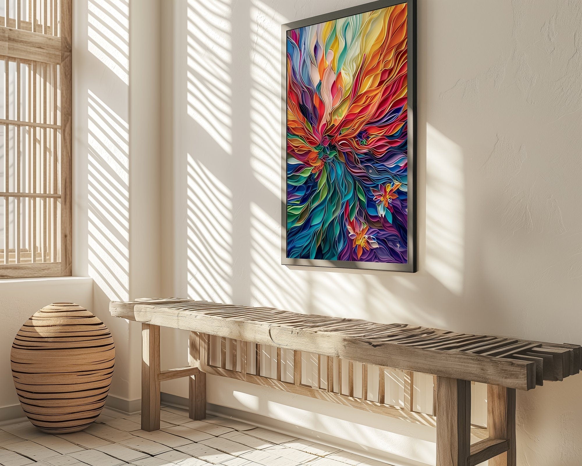 Large Vivid Colorful Glass Art and Paper Quilling in Vibrant Contemporary Style Interactive Wall Art