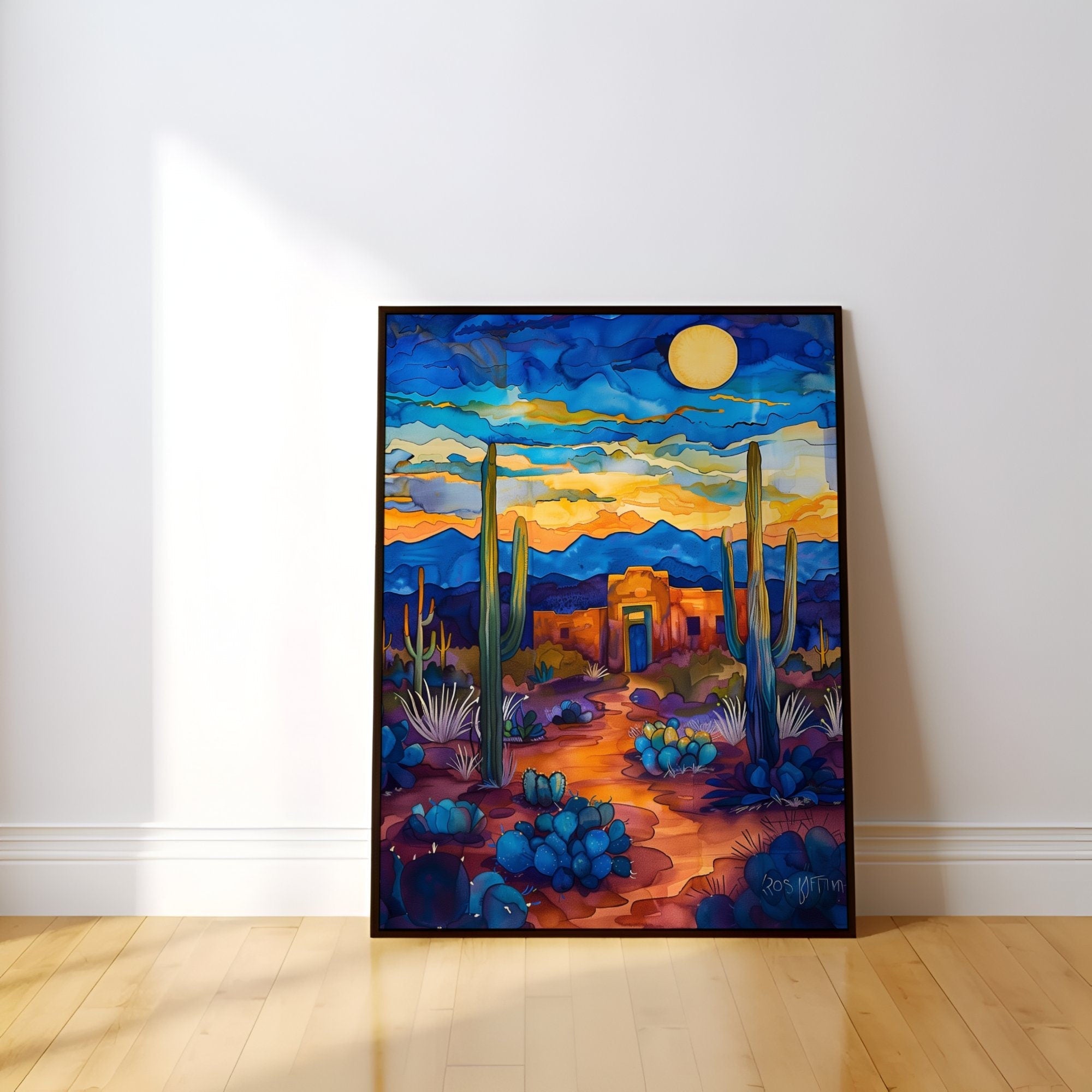 The Desert Soul: Southwest Cactus & Desert Landscape | Serene Blue & Earthy Watercolor Art