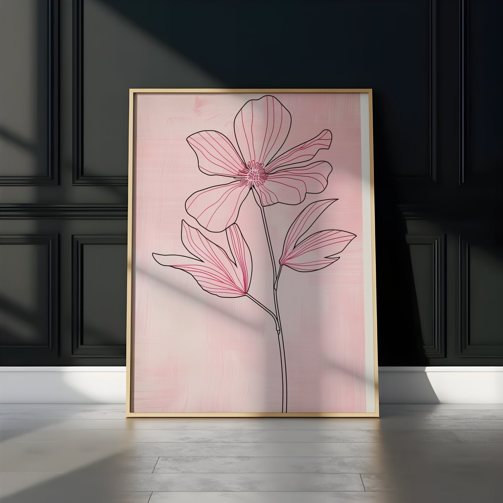 Blushing Botanicals: Elegant Pink Line Art Print | Chic & Minimalist Floral Wall Decor