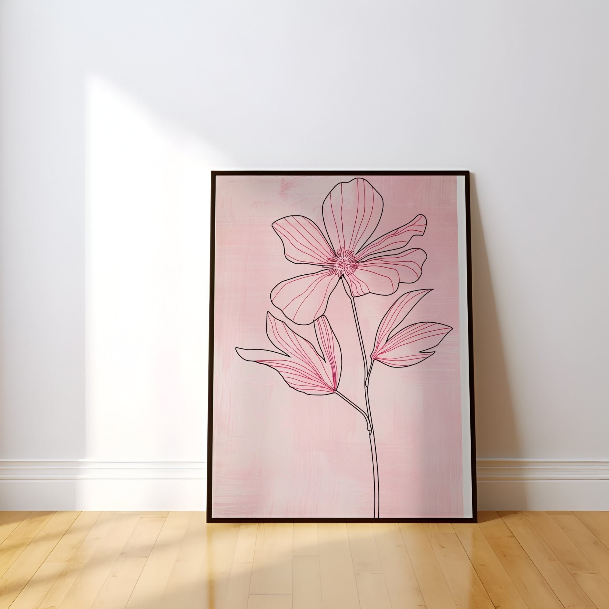 Blushing Botanicals: Elegant Pink Line Art Print | Chic & Minimalist Floral Wall Decor