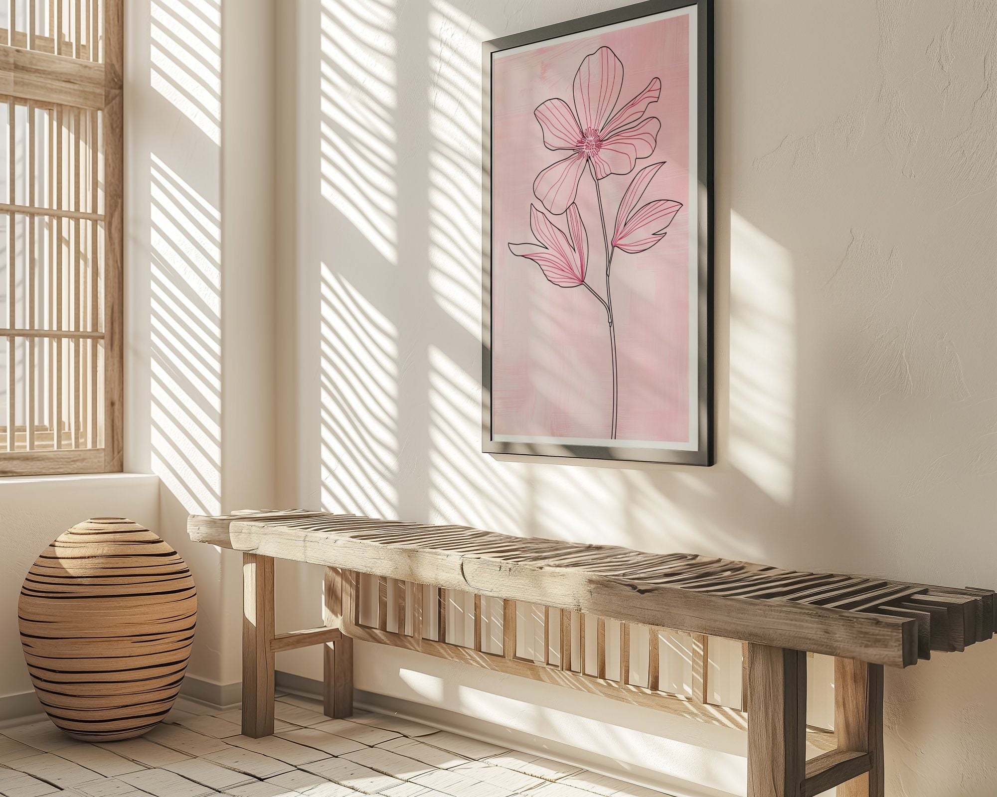 Blushing Botanicals: Elegant Pink Line Art Print | Chic & Minimalist Floral Wall Decor