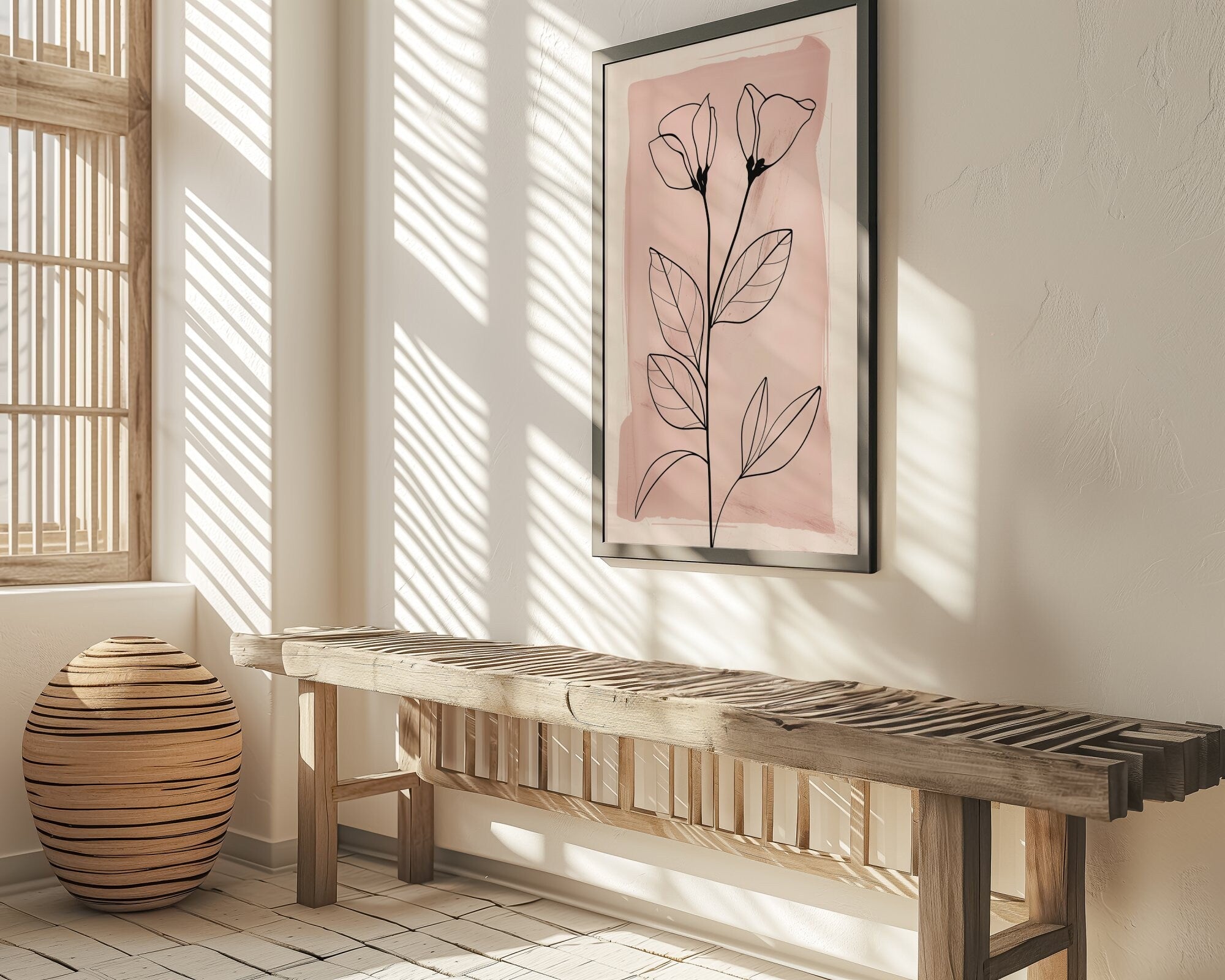 Blushing Botanicals: Elegant Pink Line Art Print | Chic & Minimalist Floral Wall Decor