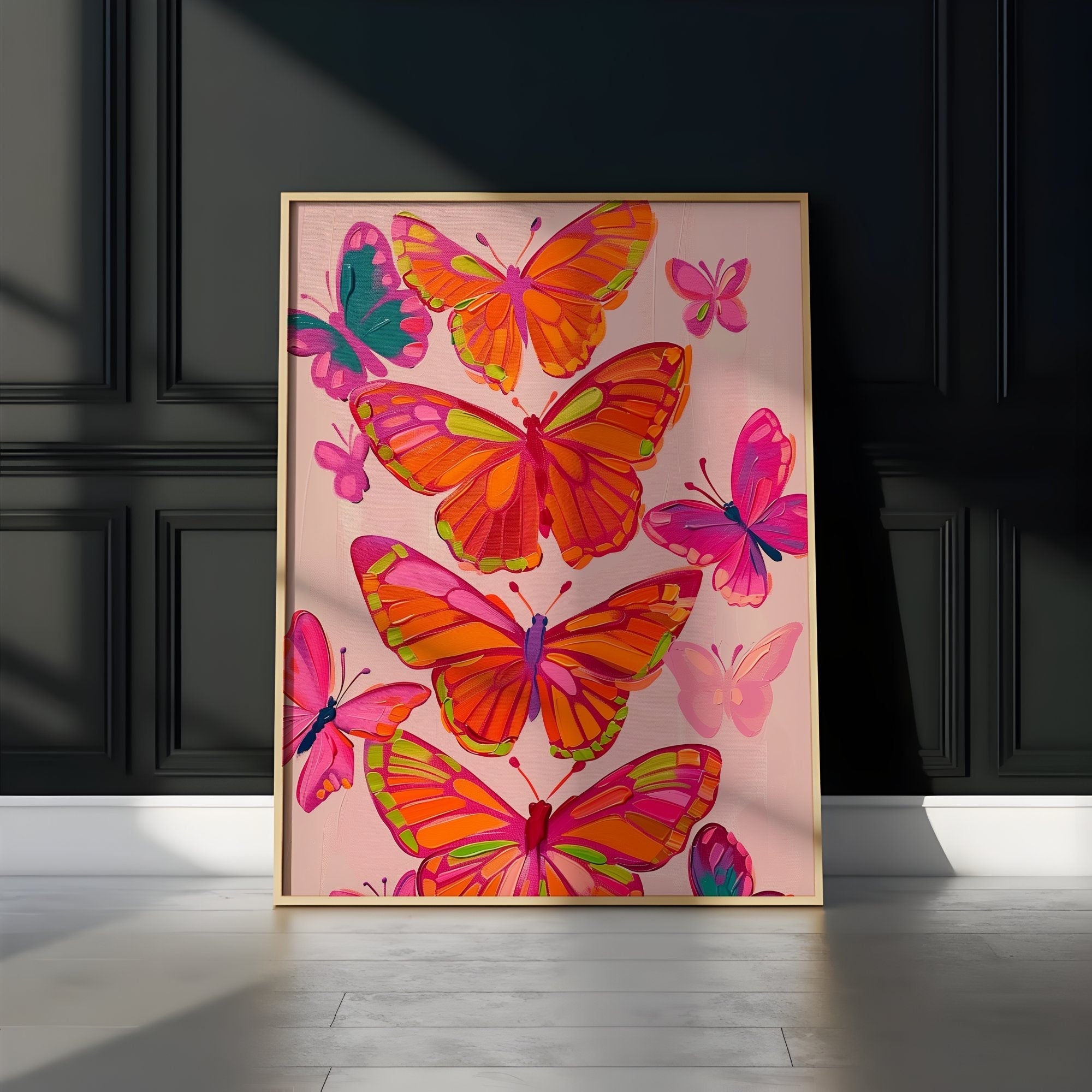 The Social Butterfly: Pink & Orange Maximalist Art | Preppy, Funky & Vibrant Wall Decor