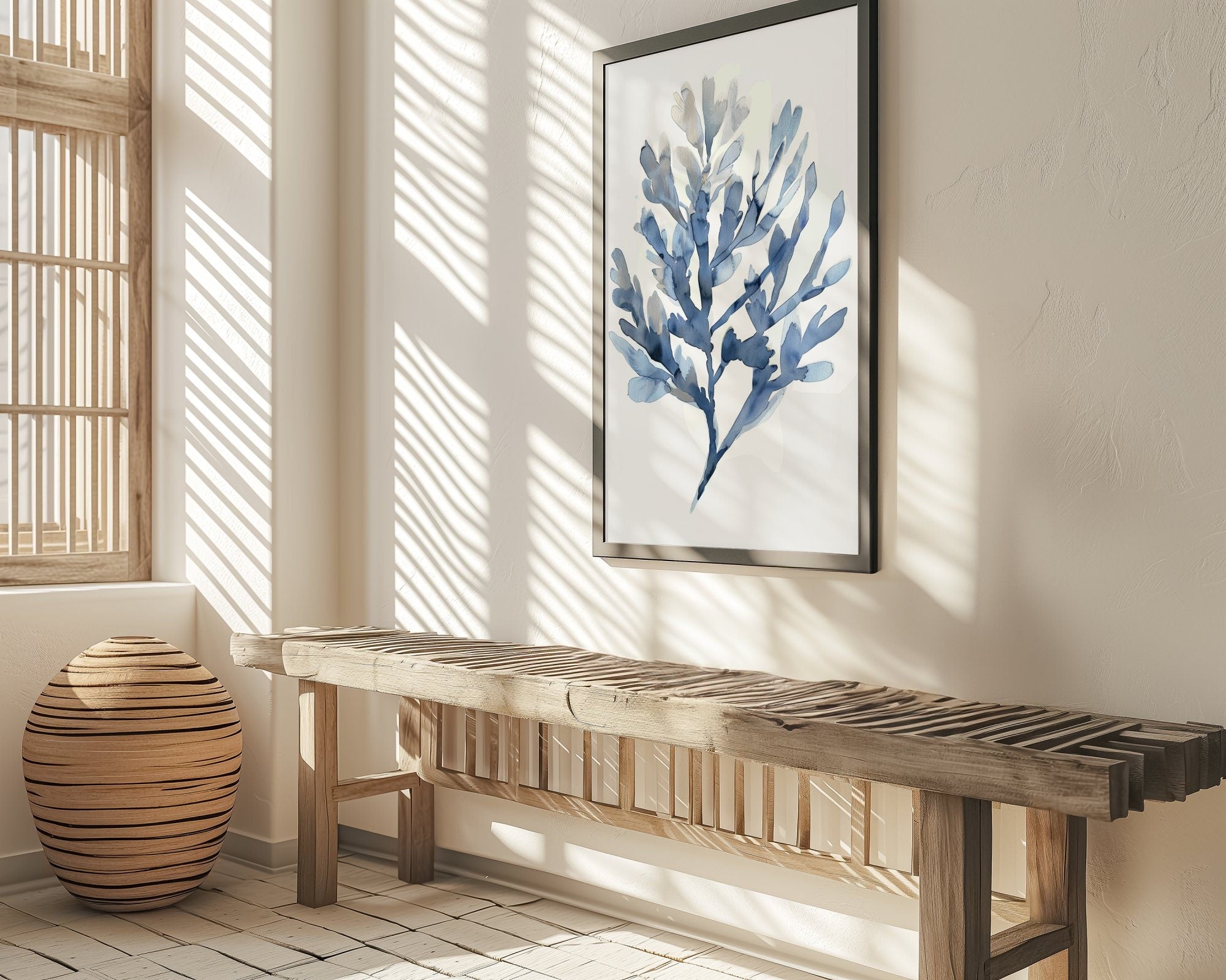 Light Blue Seaweed Watercolor Minimalist Coastal Interactive Wall Art