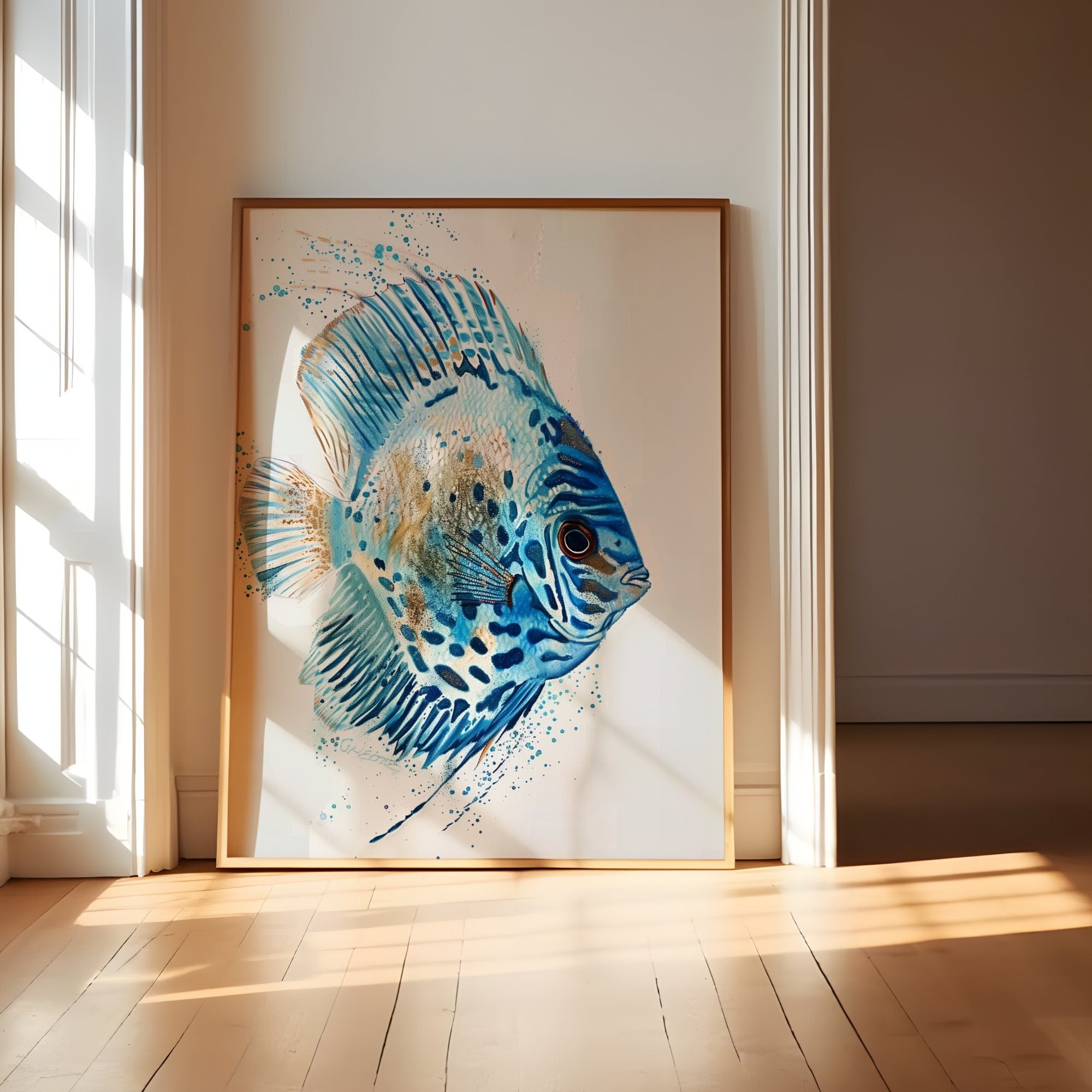 Abstract Discus Fish Modern Coastal Art for Beach House Interactive Wall Art