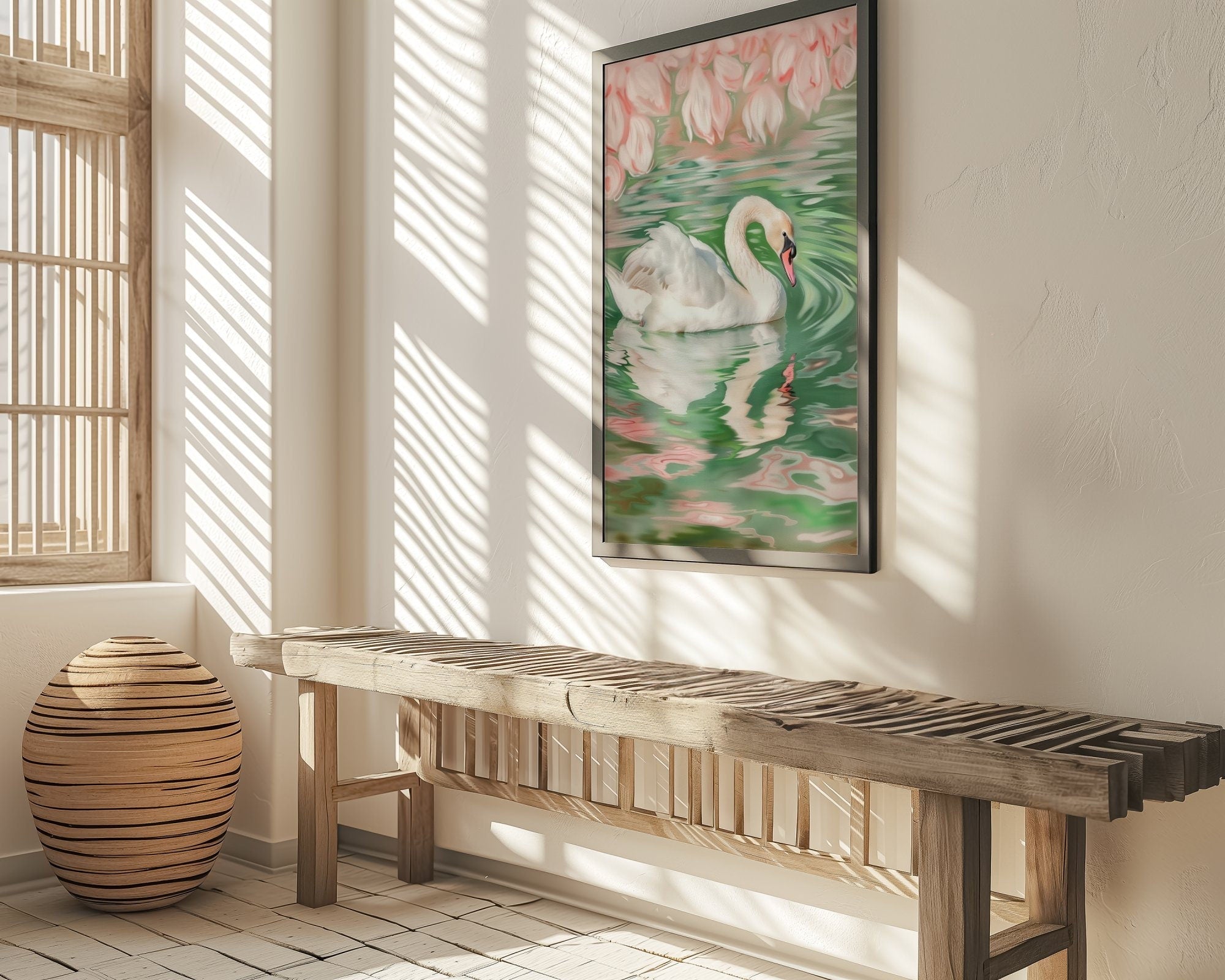 The Unfolding: Raw & Serene Swan Art in Pink & Green | Modern, Unrefined Wall Decor
