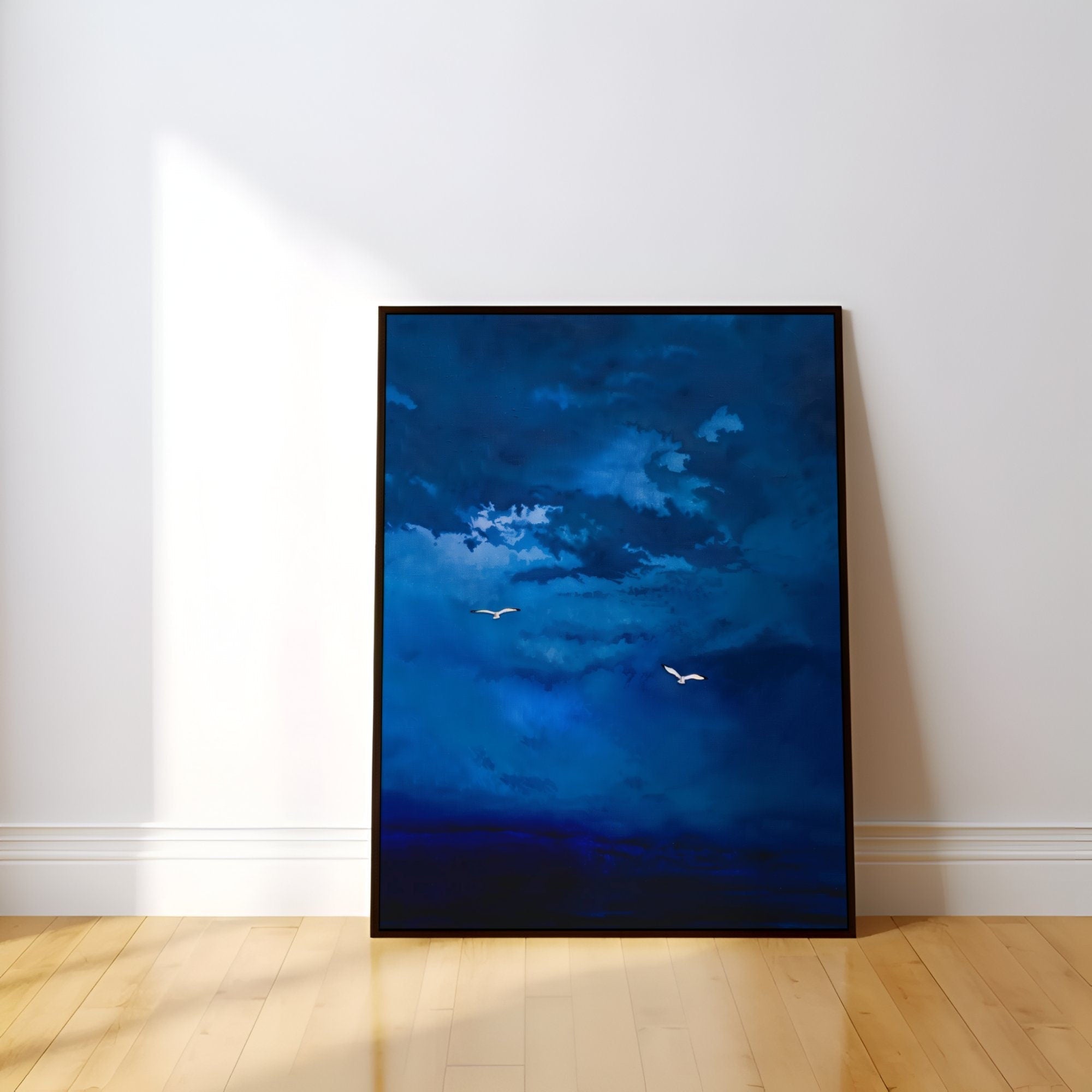 The Midnight Sea: Surrealist Dark Blue Sky Abstract | Moody & Minimalist Wall Decor