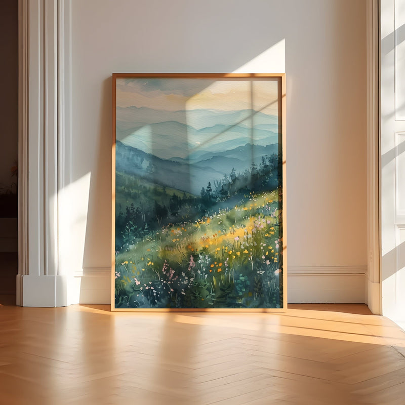 Smoky Mountains Wall Art – Vibrant Appalachian Spring Wildflower Landscape Painting