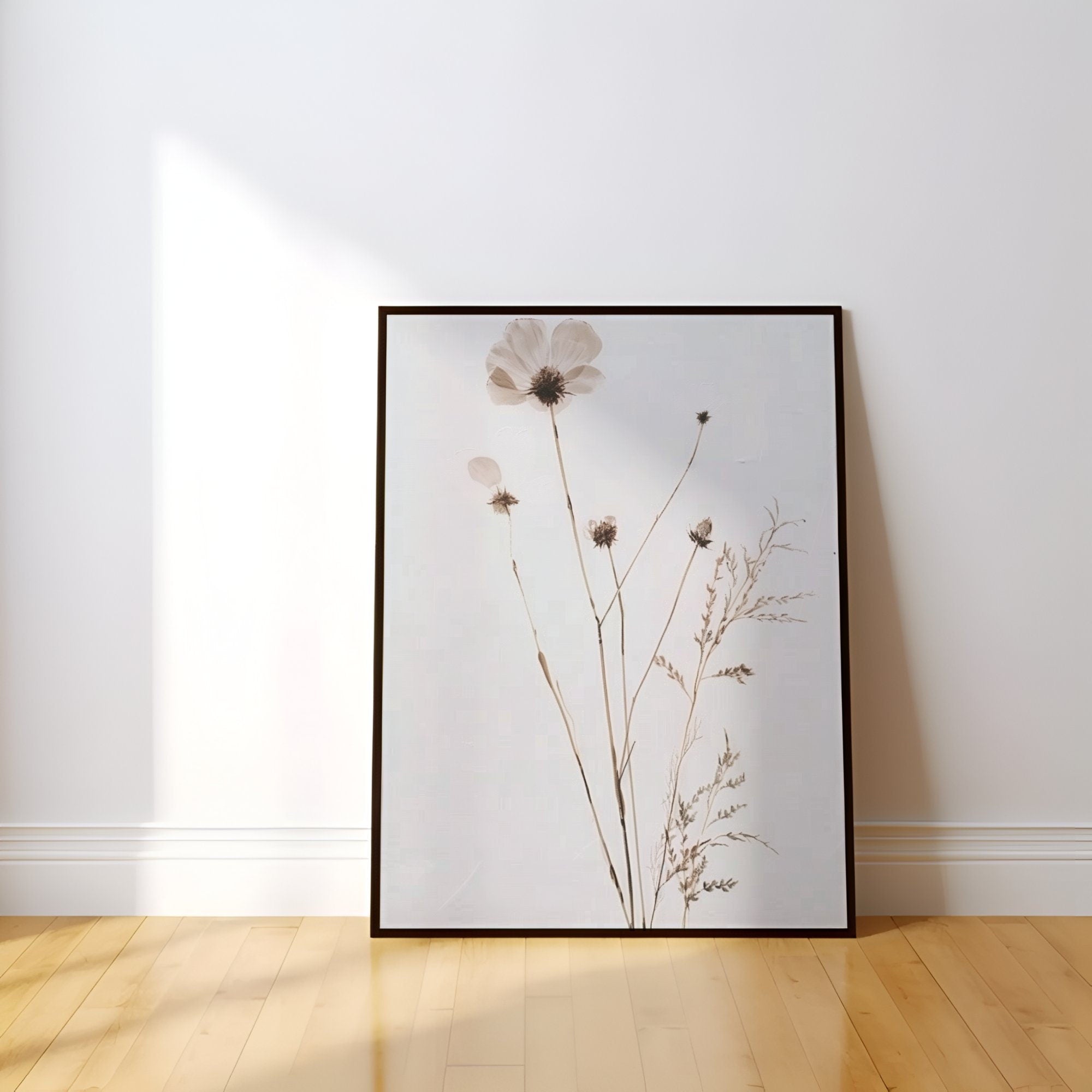 Floral Botanical Minimalist Wildflower Art in Neutral Tones Interactive Wall Art