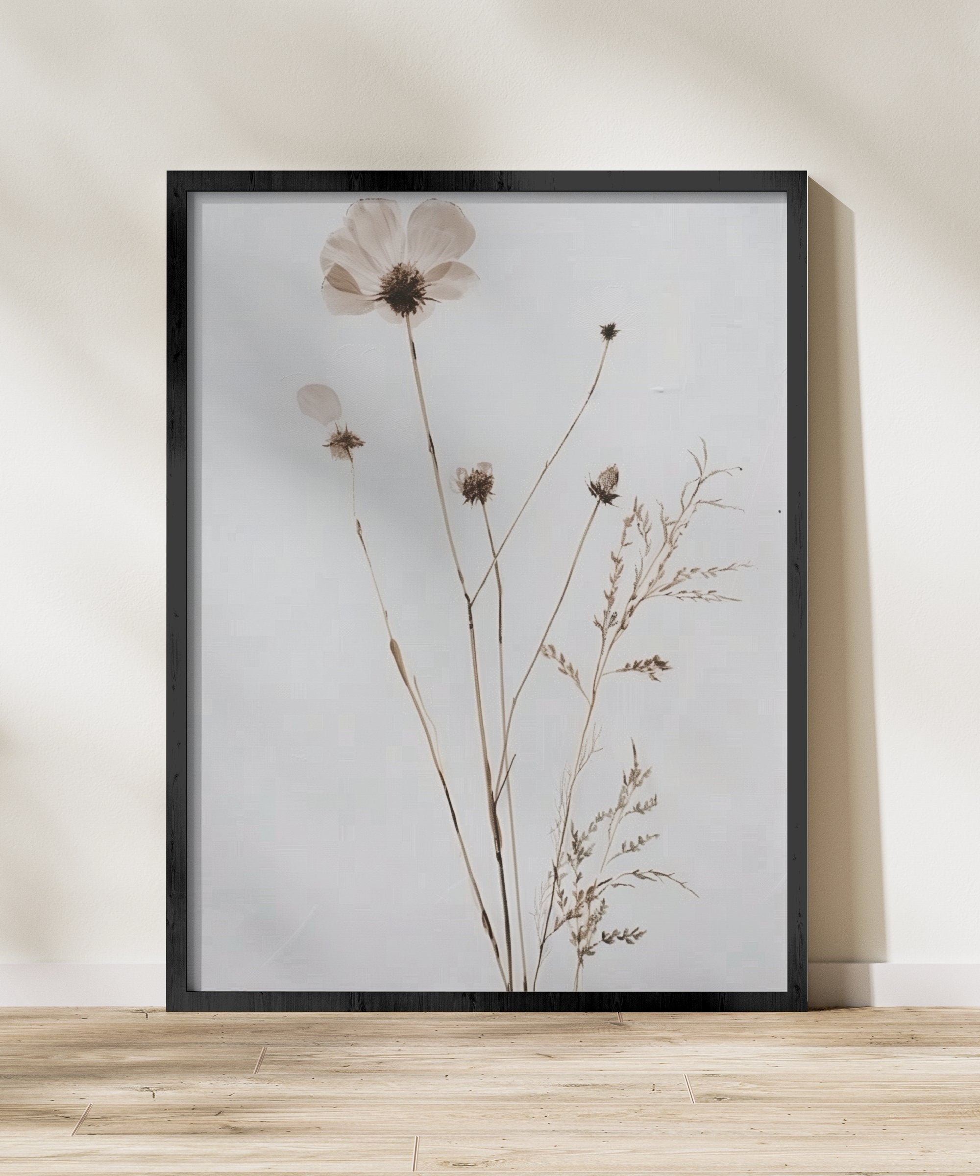 Floral Botanical Minimalist Wildflower Art in Neutral Tones Interactive Wall Art