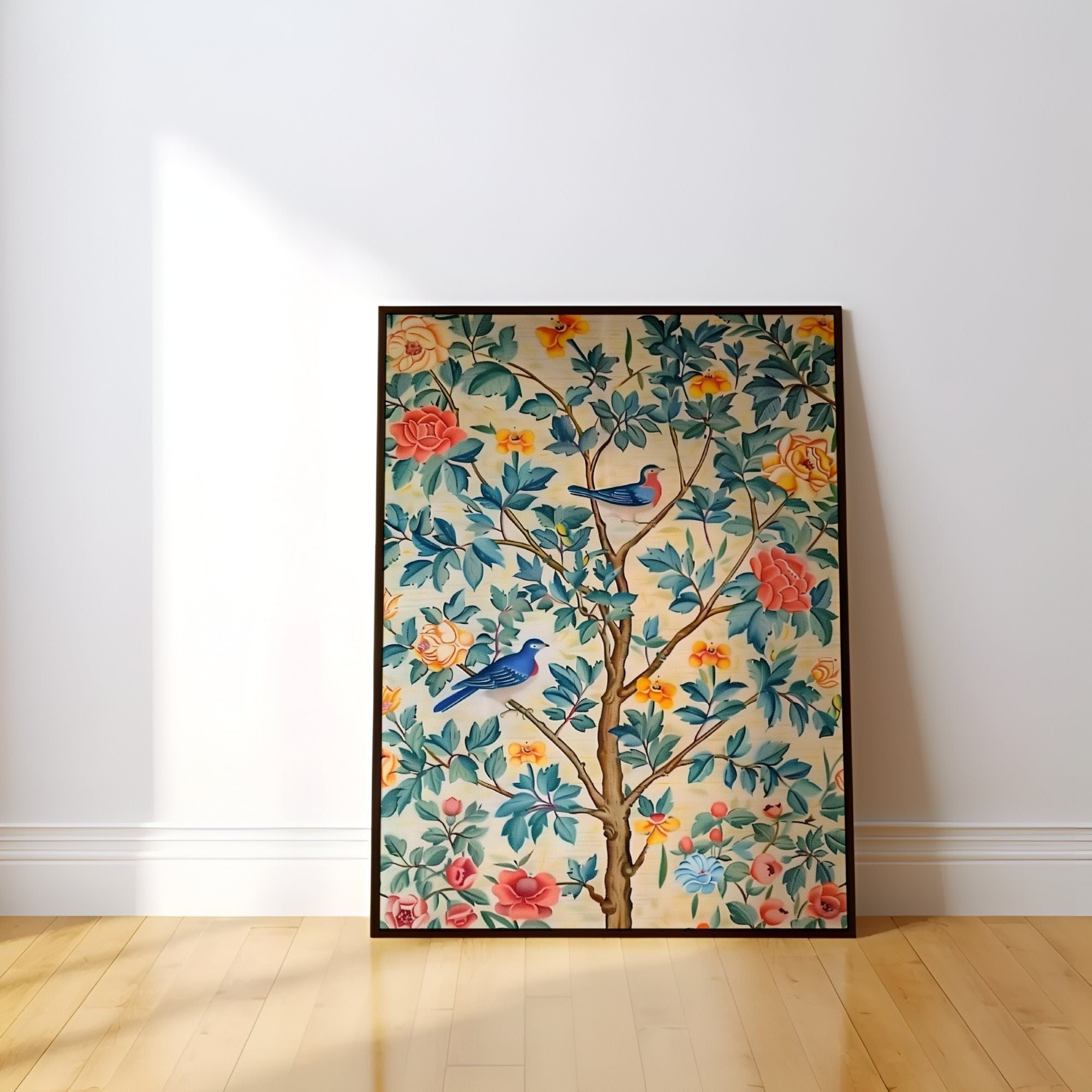 Indian Pichwai Art - Traditional Floral Wall Decor | Vibrant Cultural Tapestry Print