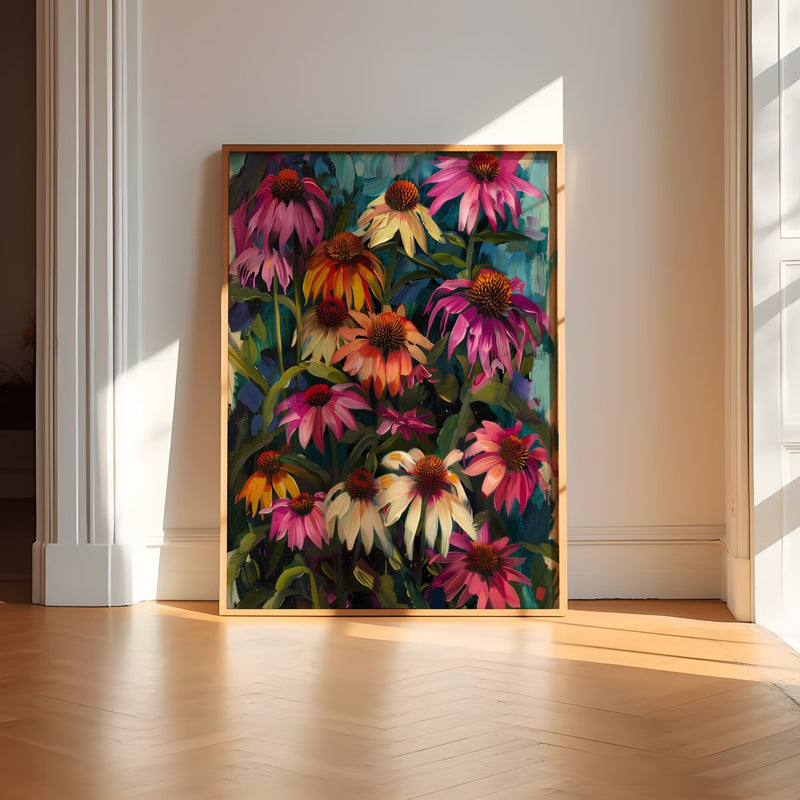 Vibrant Coneflower Art – Colorful Floral Decor | Cheerful Summer Flower Painting