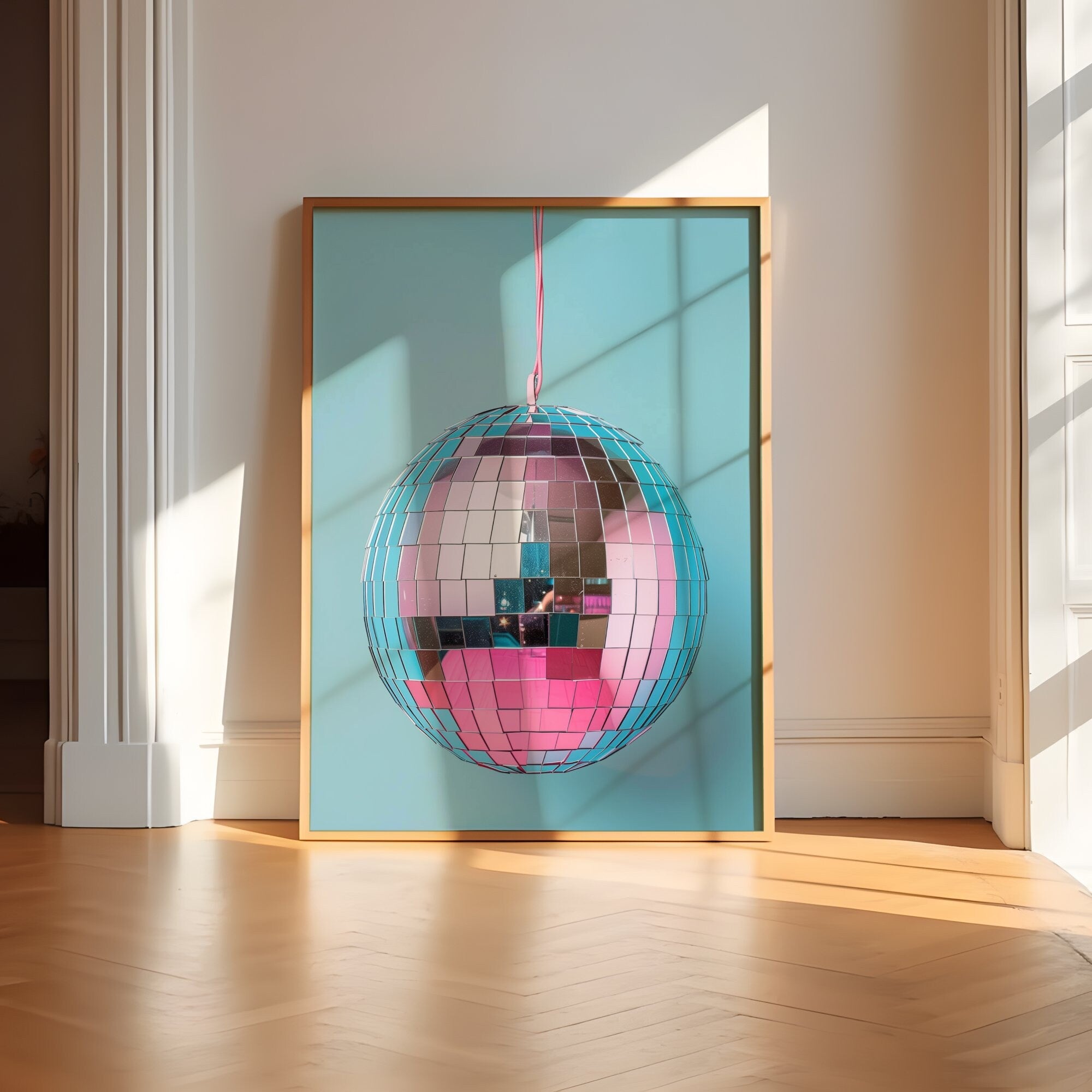 Disco Ball Art Retro Preppy Aesthetic in Trendy Pink Pastel Colors Interactive Wall Art