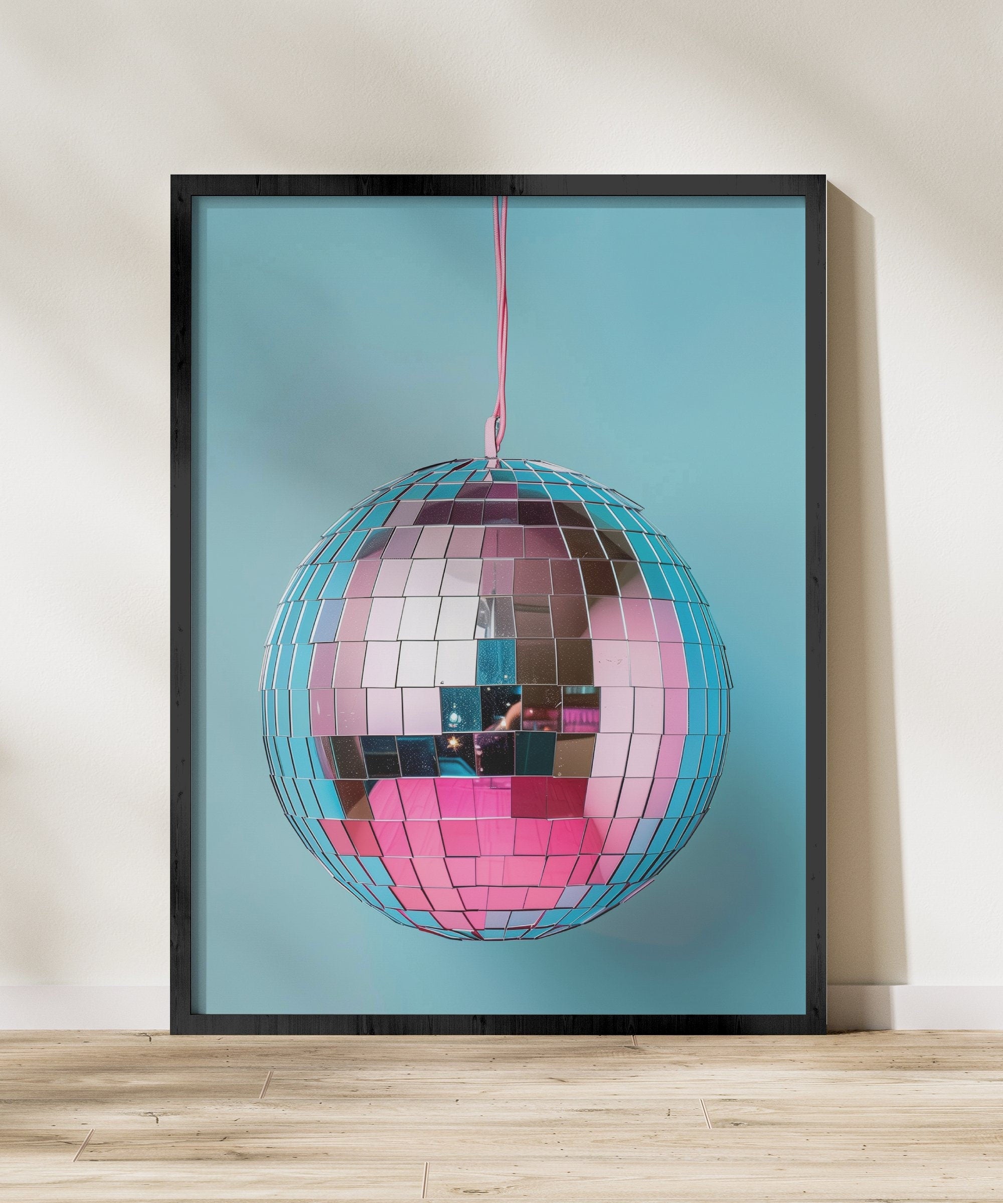 Disco Ball Art Retro Preppy Aesthetic in Trendy Pink Pastel Colors Interactive Wall Art