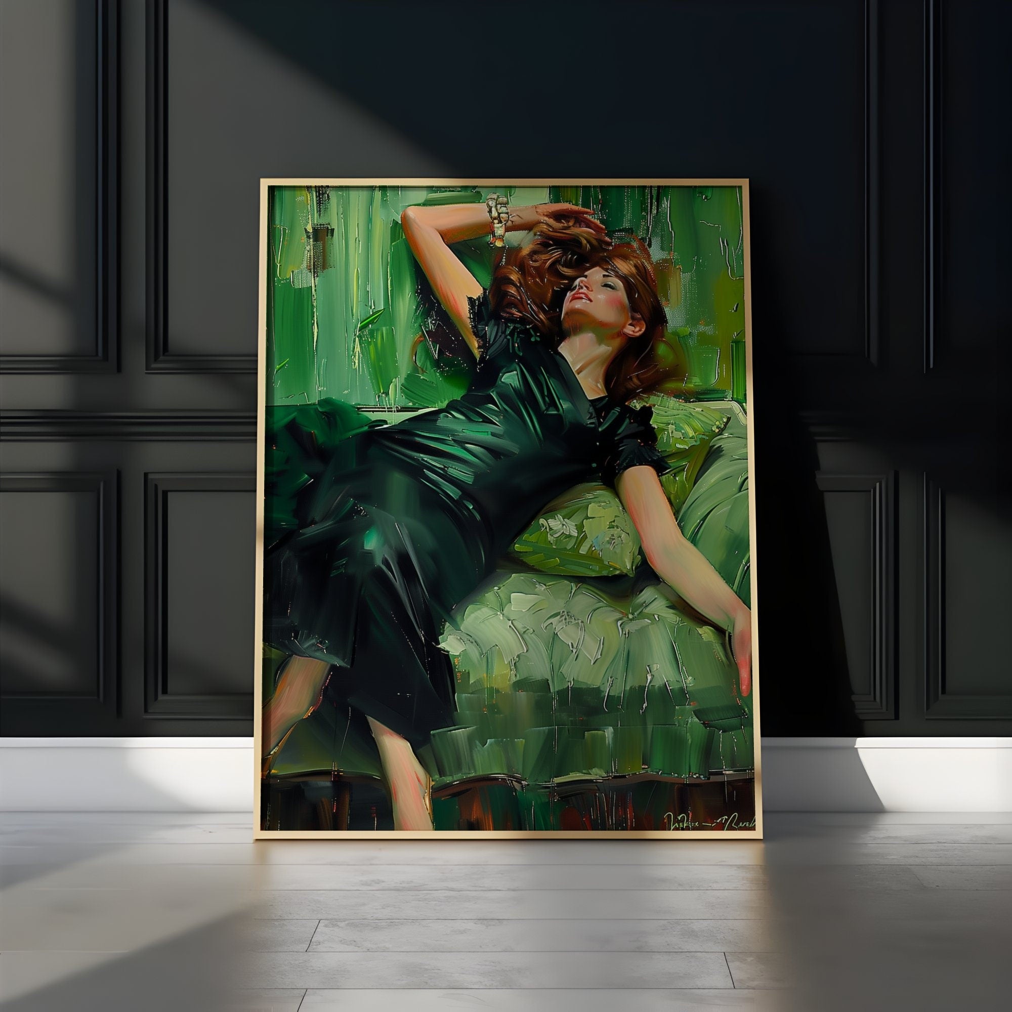 The Absinthe Drinker: Decadent Young Woman in Green | Vibrant & Sophisticated Wall Art